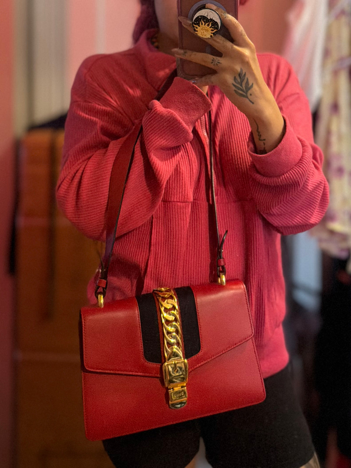 Gucci Sylvie Red Sherry Line Shoulder Bag