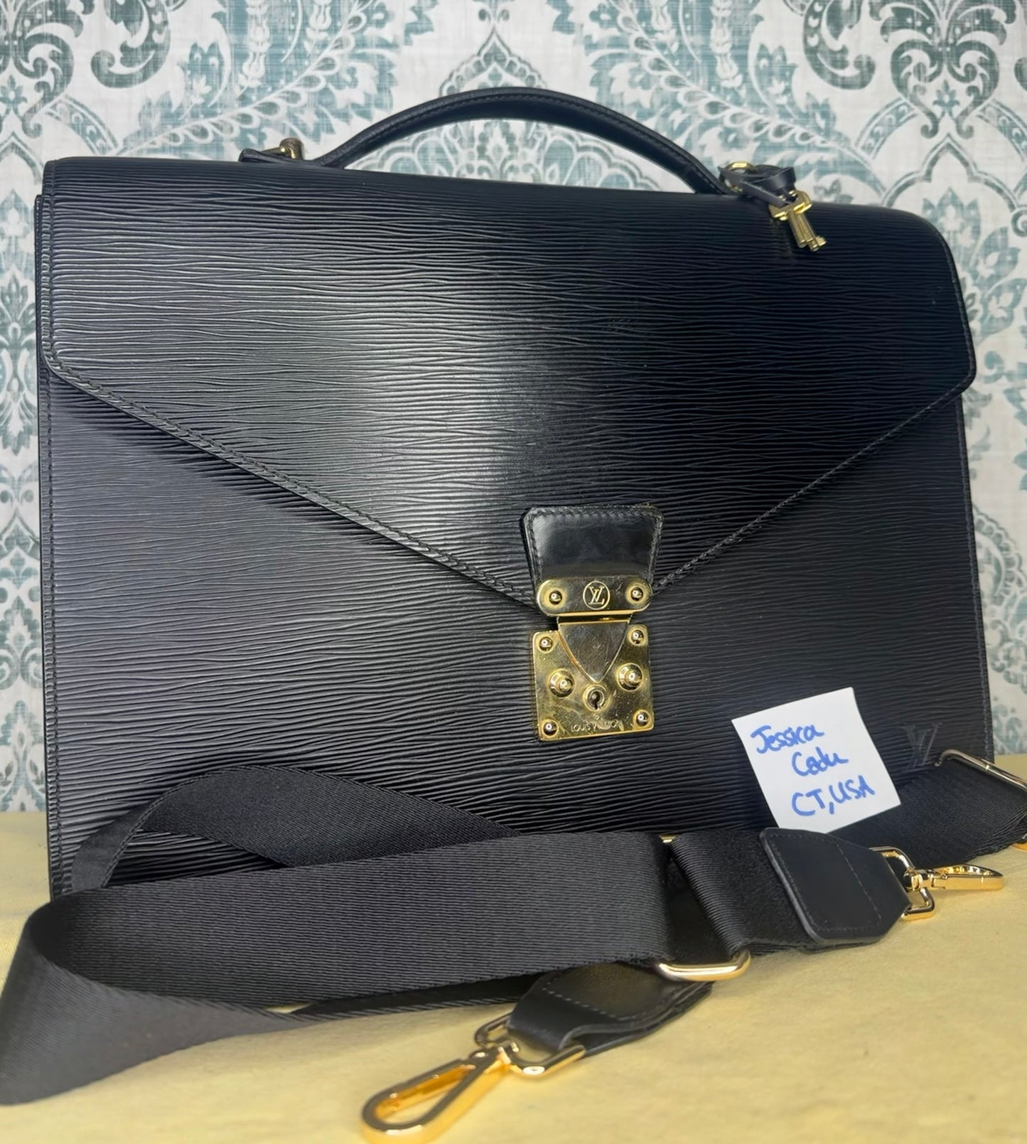 Louis Vuitton Black Epi Porte Documents Bandouliere Briefcase