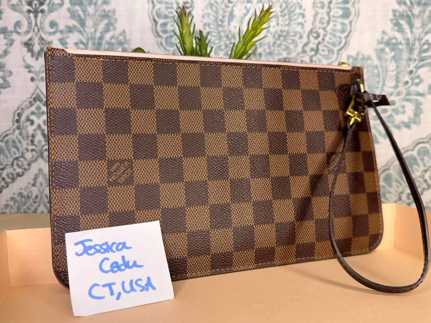 Louis Vuitton Damier Ebene Neverfull MM Pochette Rose Ballerine
