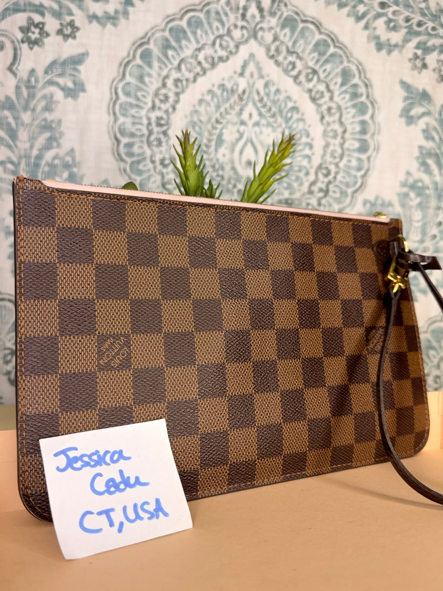 Louis Vuitton Damier Ebene Neverfull MM Pochette Rose Ballerine