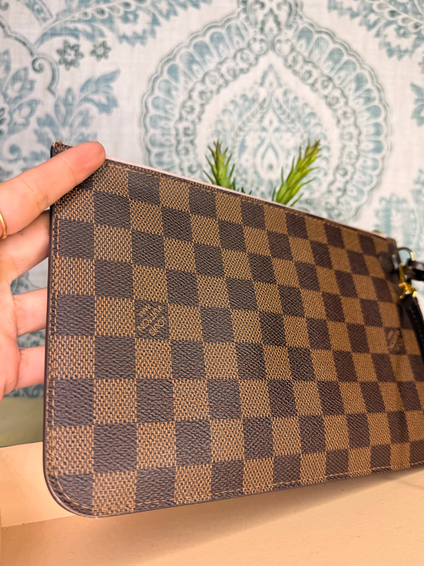 Louis Vuitton Damier Ebene Neverfull MM Pochette Rose Ballerine