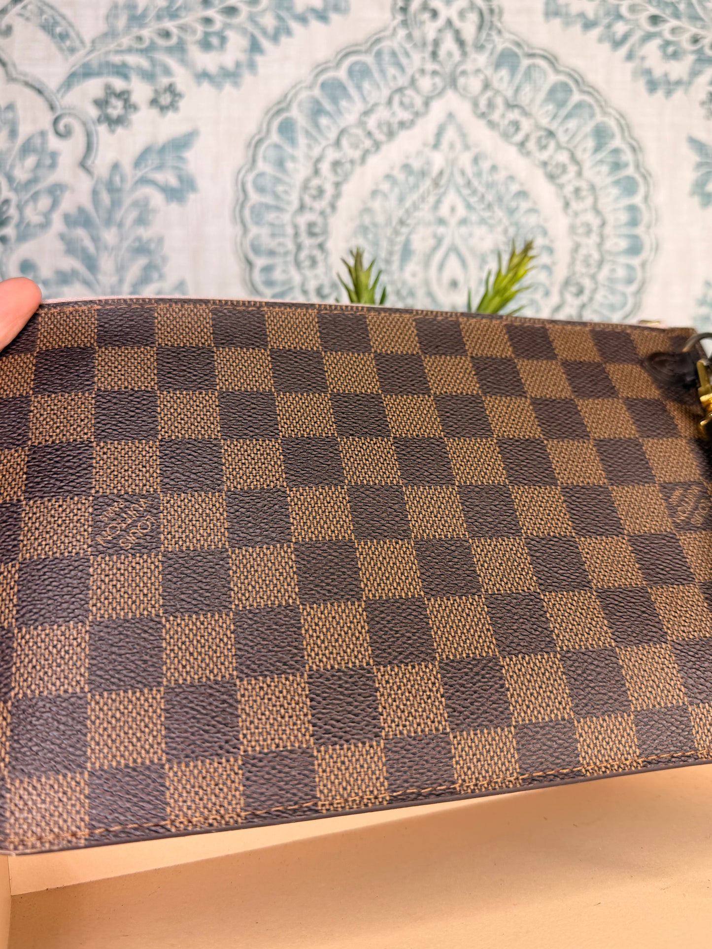 Louis Vuitton Damier Ebene Neverfull MM Pochette Rose Ballerine