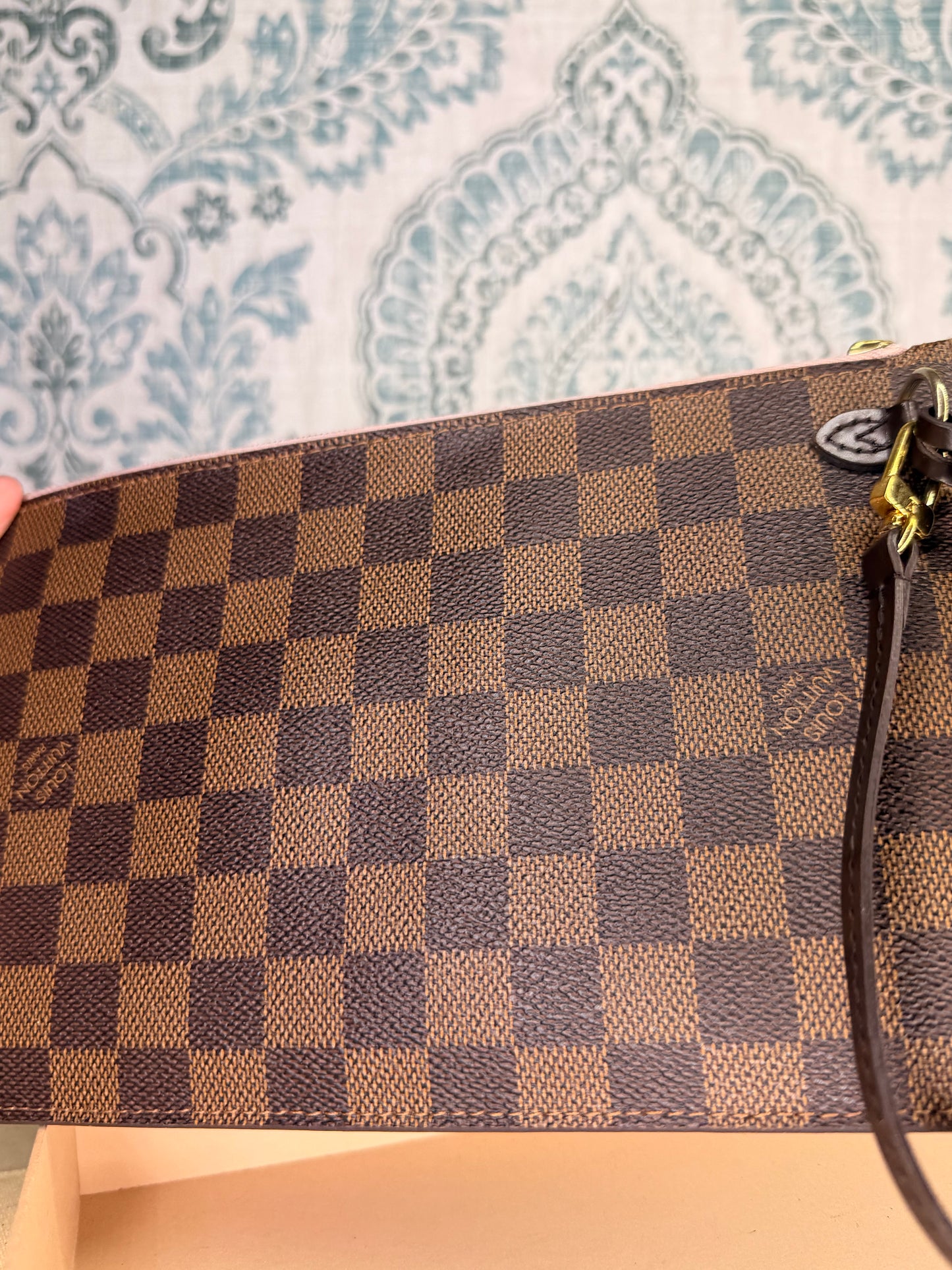 Louis Vuitton Damier Ebene Neverfull MM Pochette Rose Ballerine