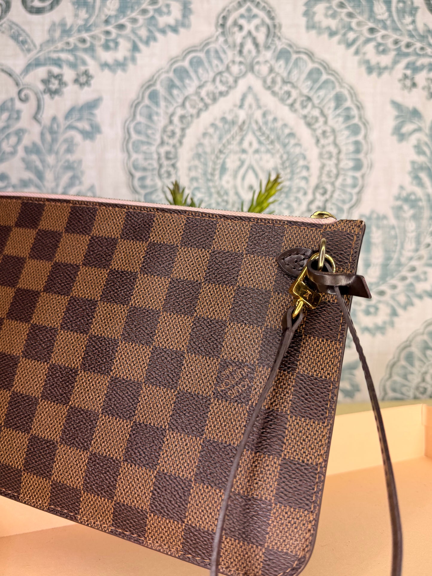 Louis Vuitton Damier Ebene Neverfull MM Pochette Rose Ballerine