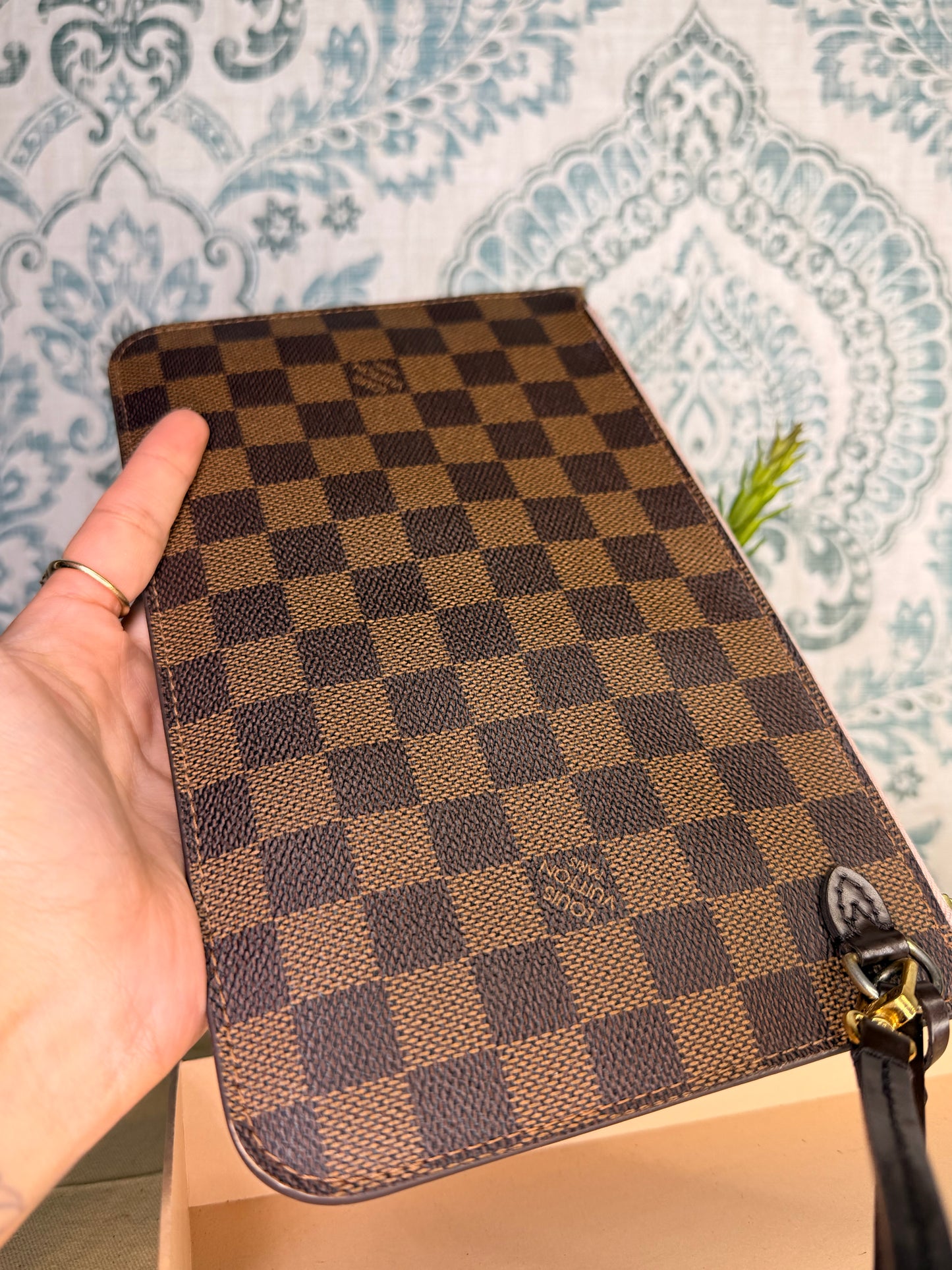 Louis Vuitton Damier Ebene Neverfull MM Pochette Rose Ballerine