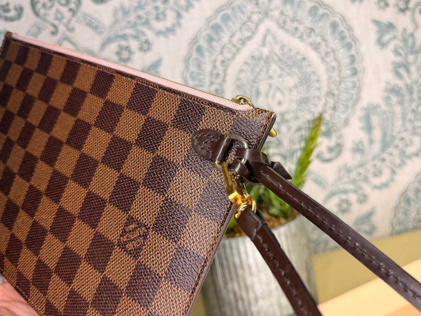 Louis Vuitton Damier Ebene Neverfull MM Pochette Rose Ballerine