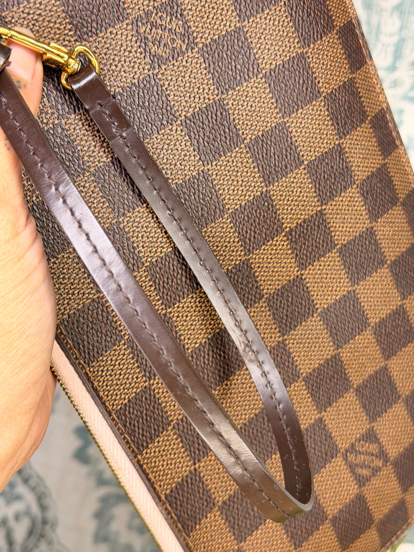 Louis Vuitton Damier Ebene Neverfull MM Pochette Rose Ballerine