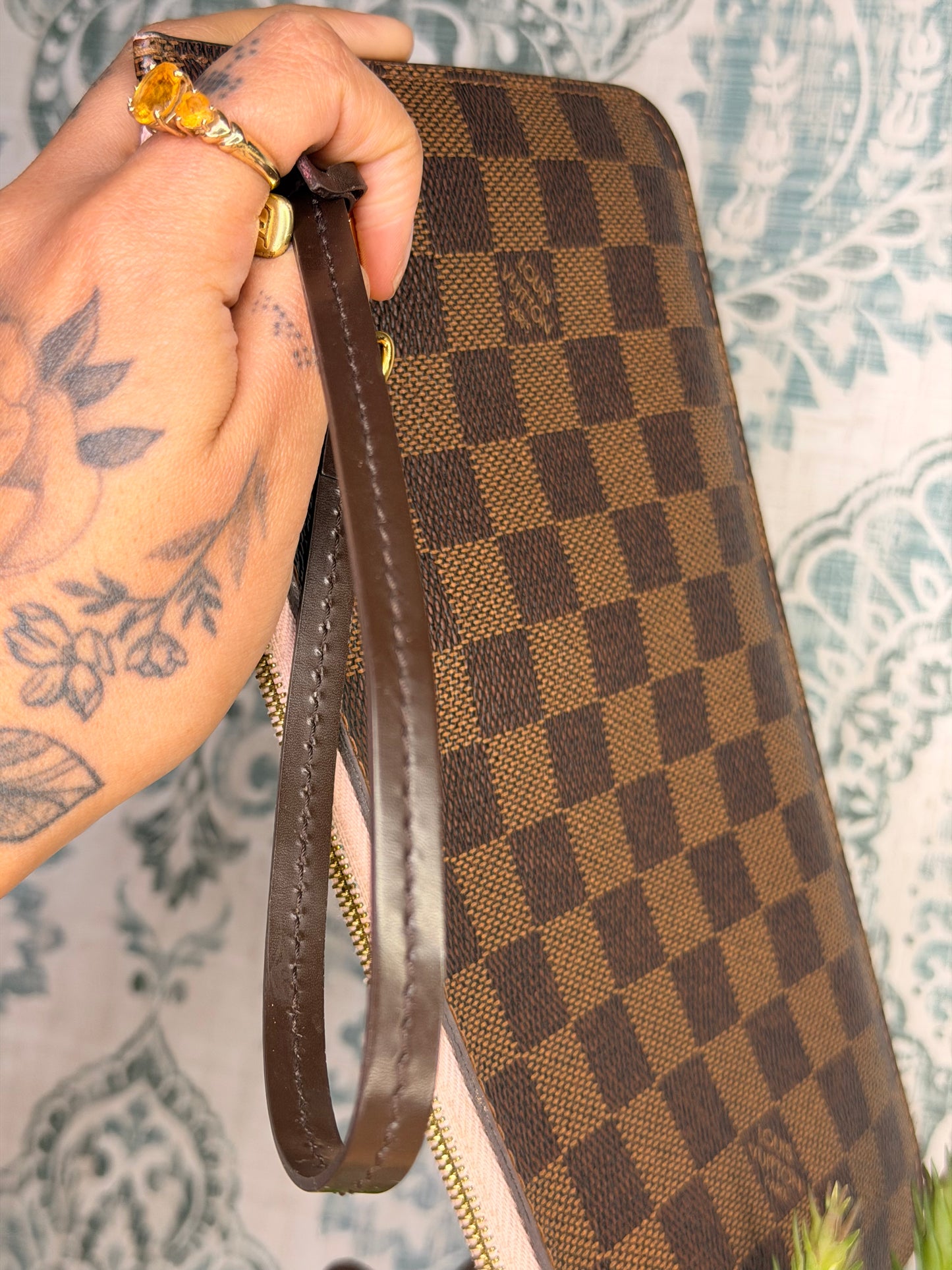 Louis Vuitton Damier Ebene Neverfull MM Pochette Rose Ballerine