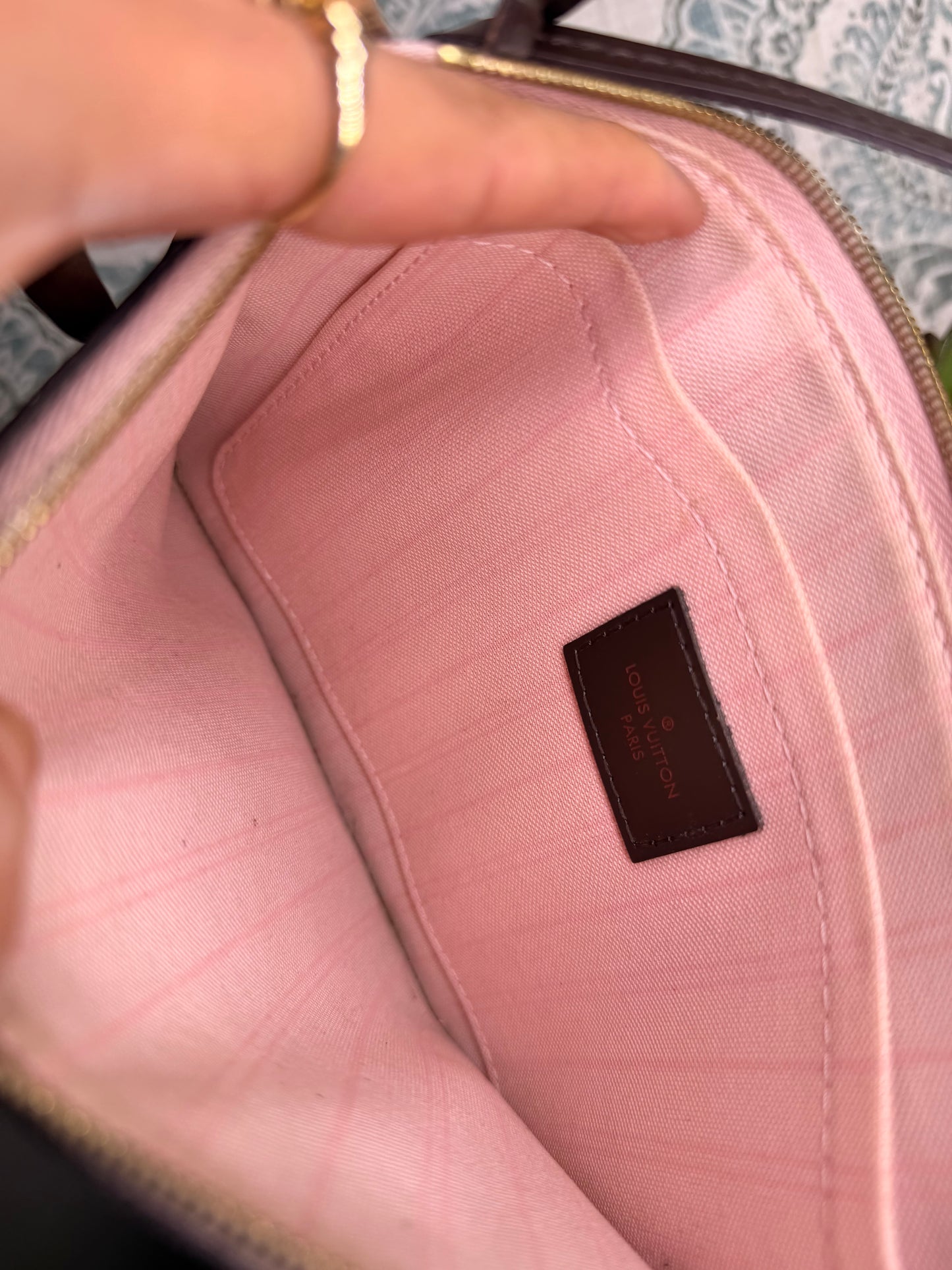 Louis Vuitton Damier Ebene Neverfull MM Pochette Rose Ballerine