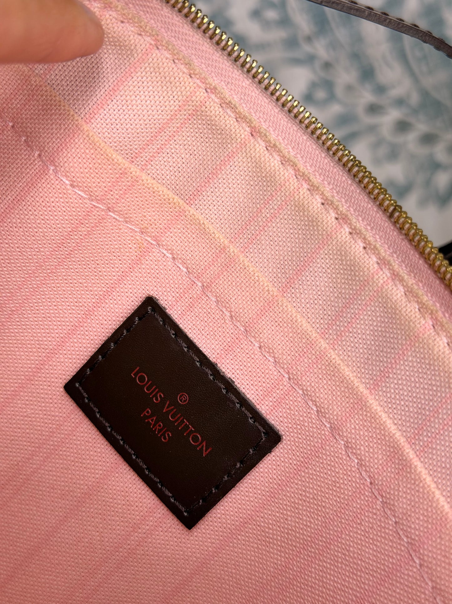 Louis Vuitton Damier Ebene Neverfull MM Pochette Rose Ballerine