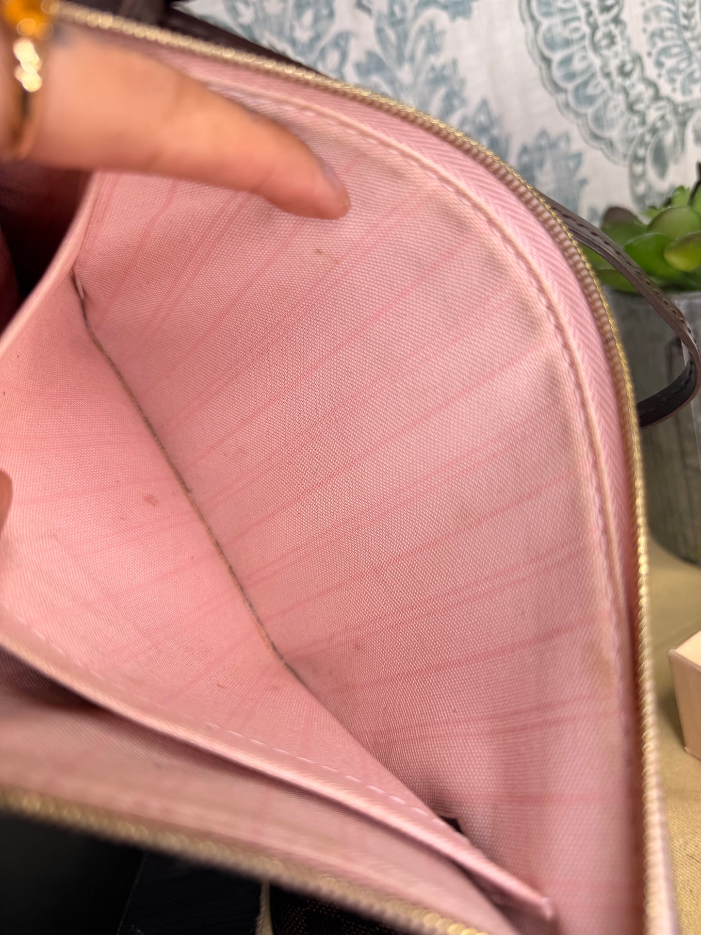 Louis Vuitton Damier Ebene Neverfull MM Pochette Rose Ballerine