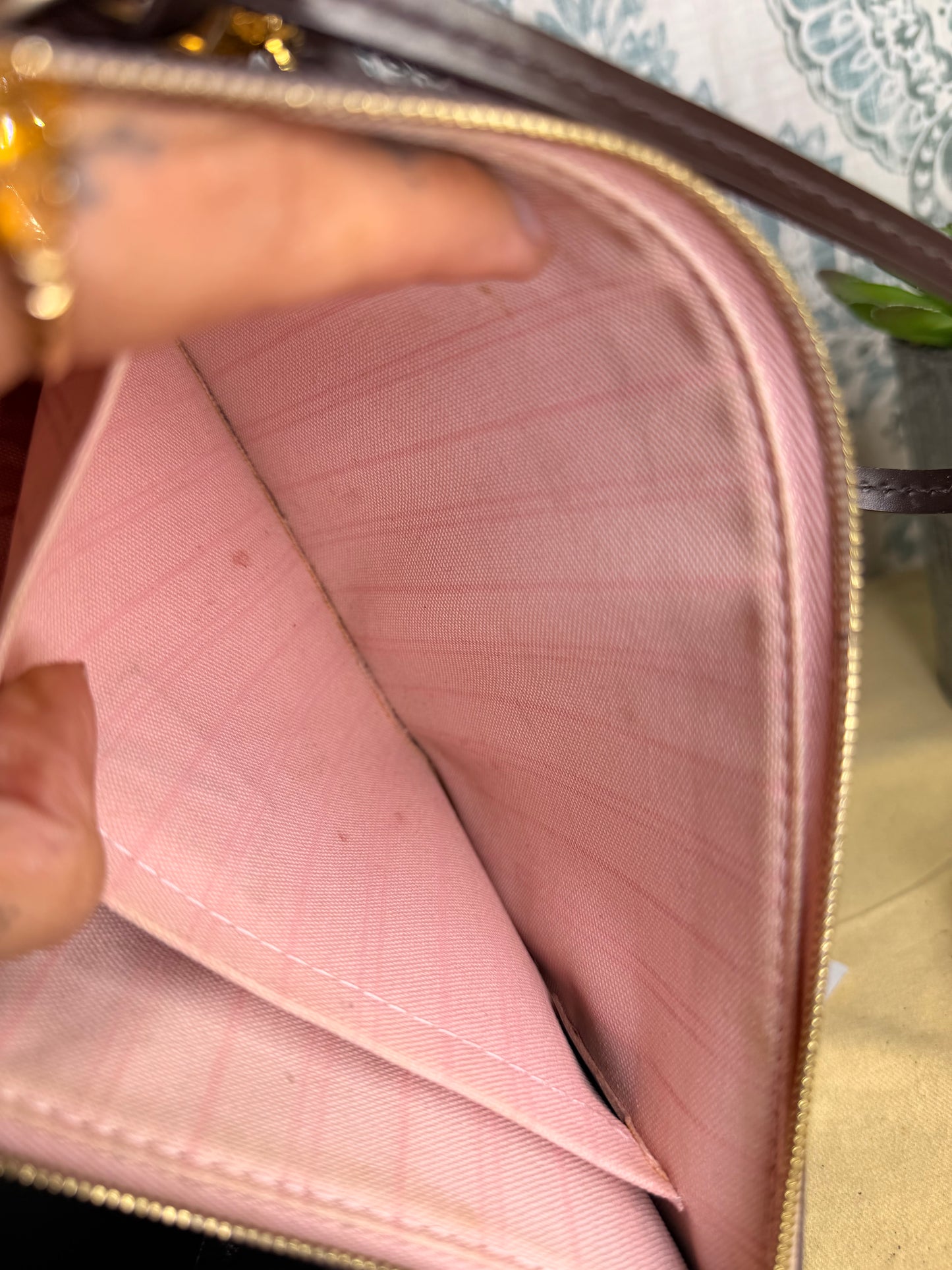 Louis Vuitton Damier Ebene Neverfull MM Pochette Rose Ballerine