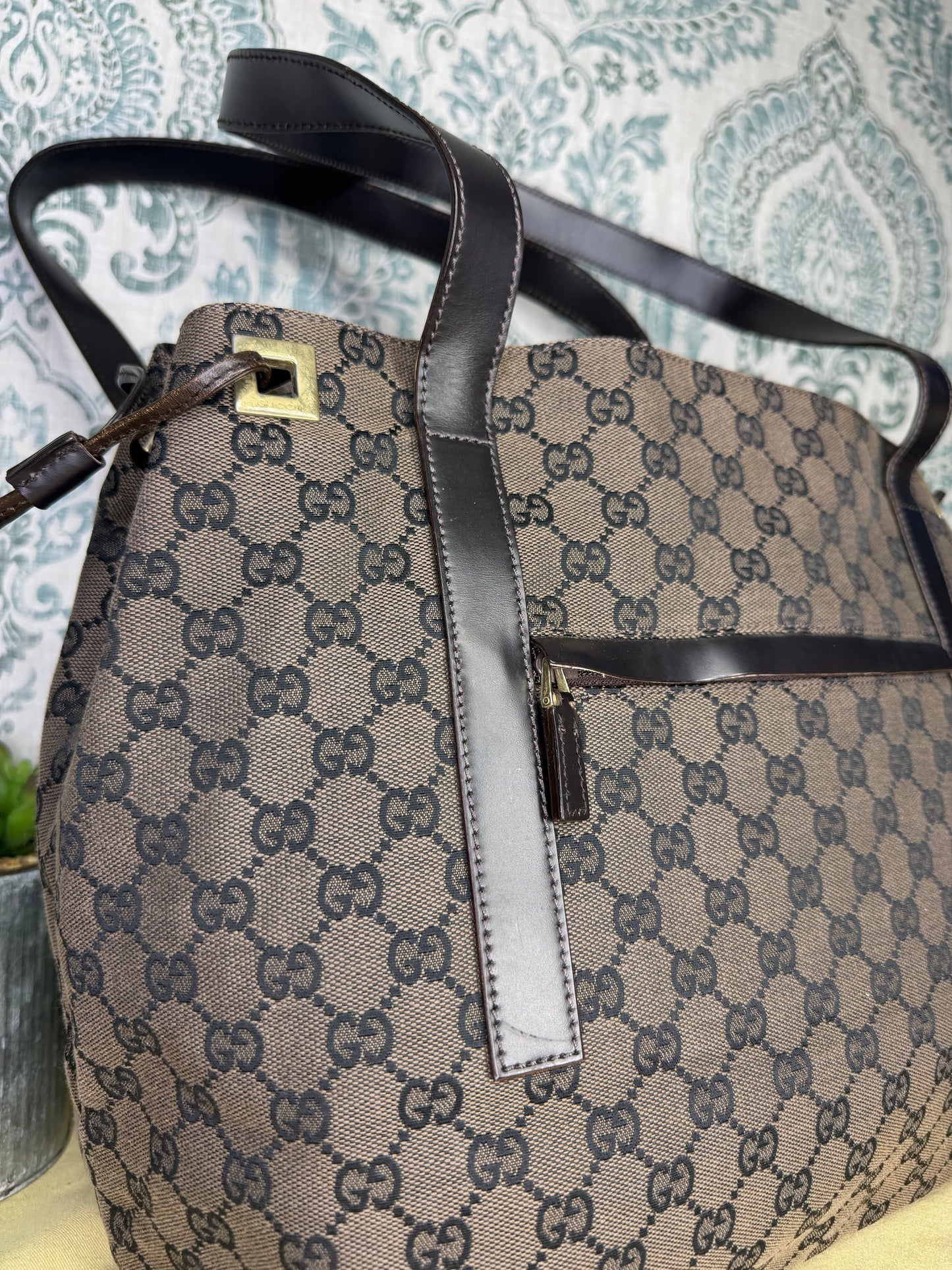 Gucci Drawstring Black Tote Bag Canvas