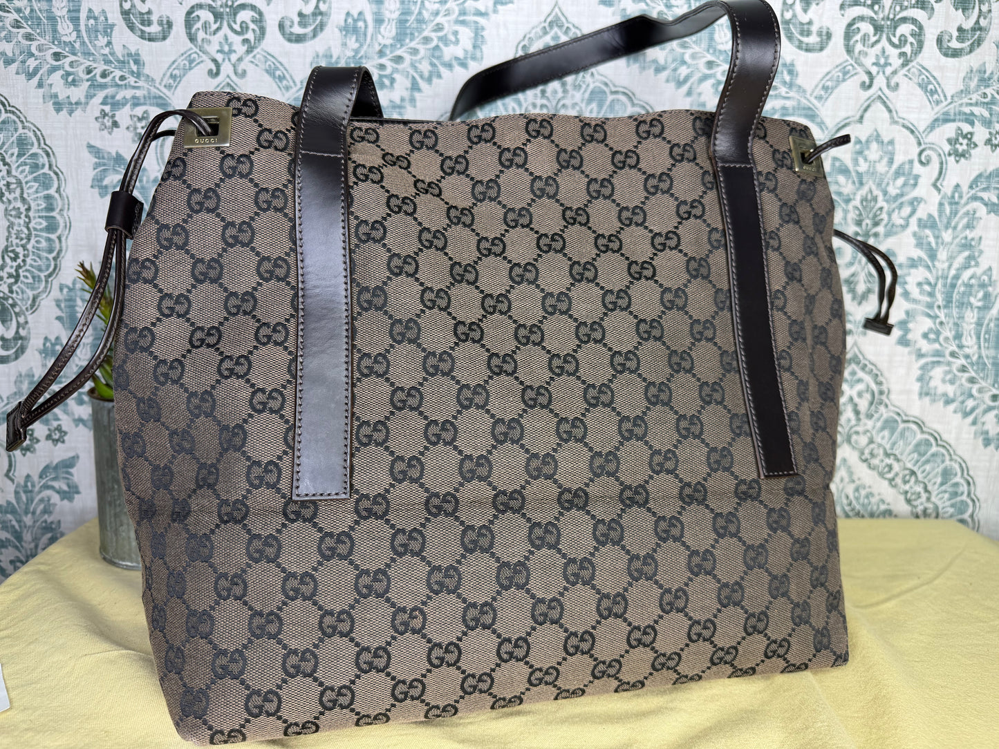 Gucci Drawstring Black Tote Bag Canvas