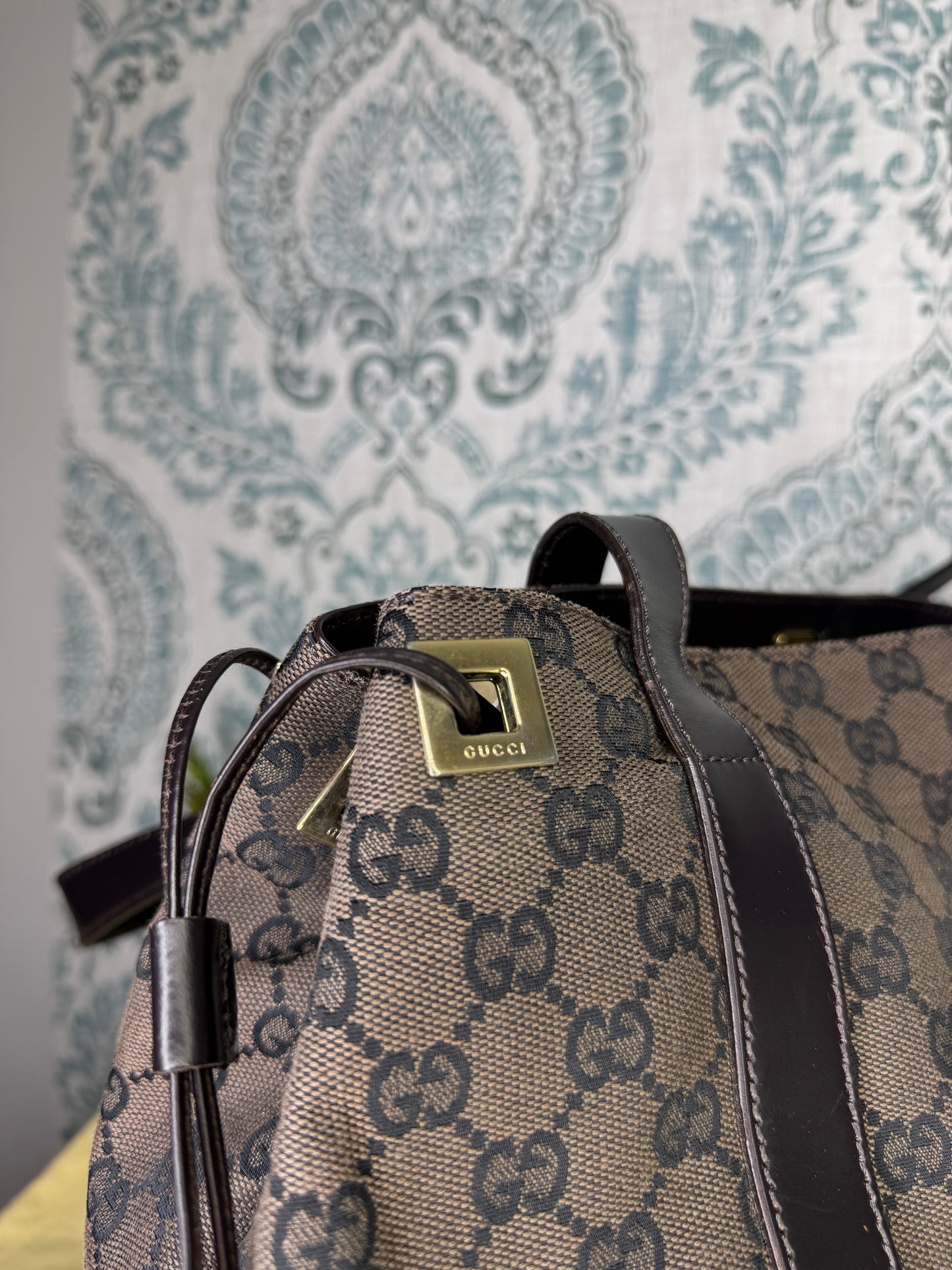 Gucci Drawstring Black Tote Bag Canvas