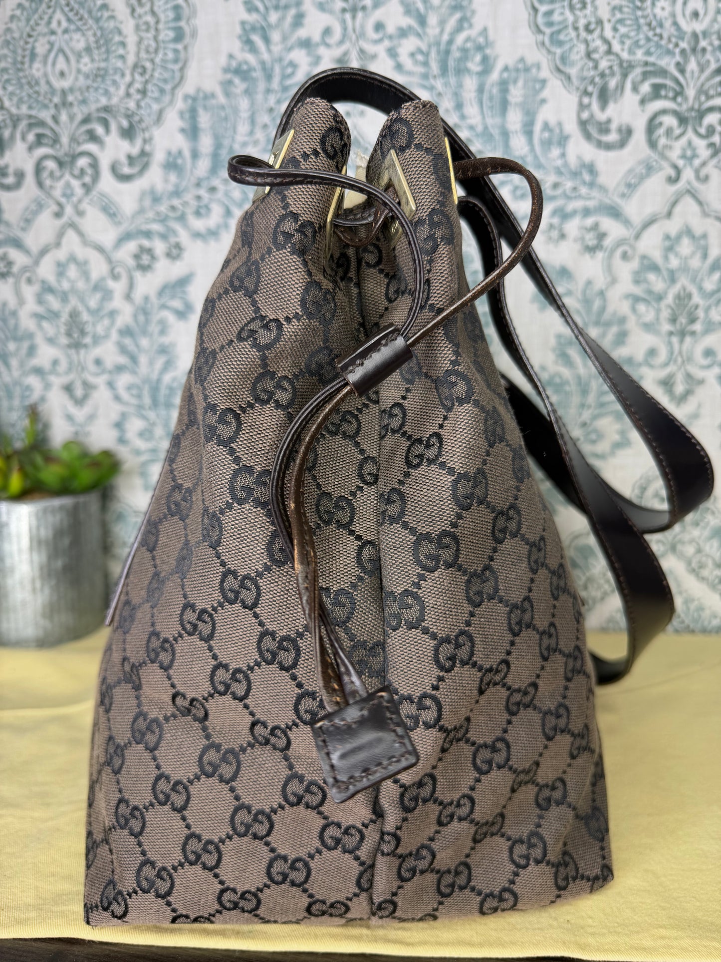 Gucci Drawstring Black Tote Bag Canvas