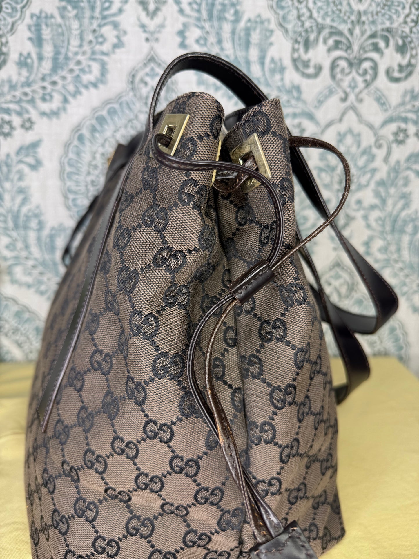 Gucci Drawstring Black Tote Bag Canvas