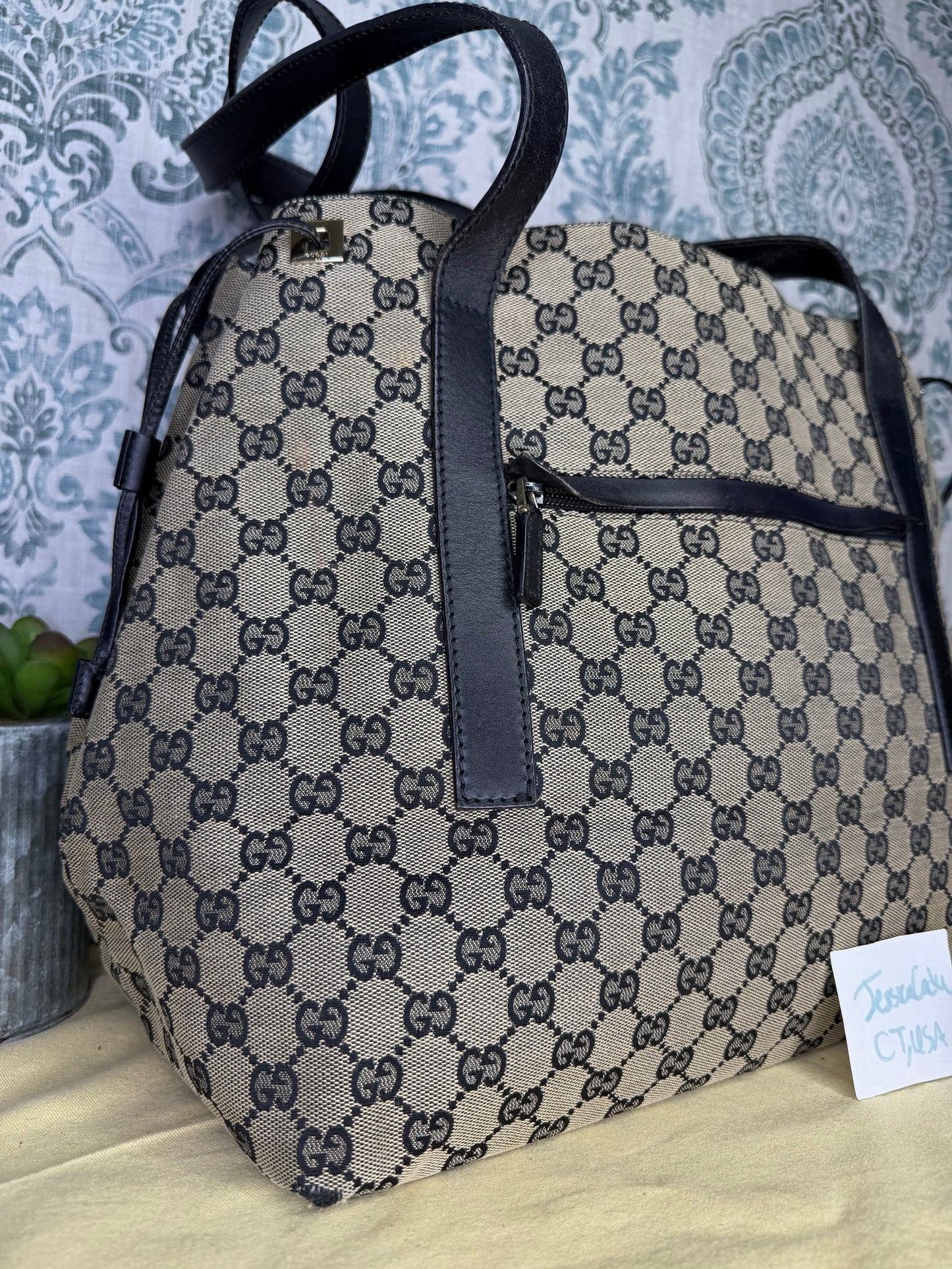 Gucci GG Drawstring Gray Tote Bag Canvas