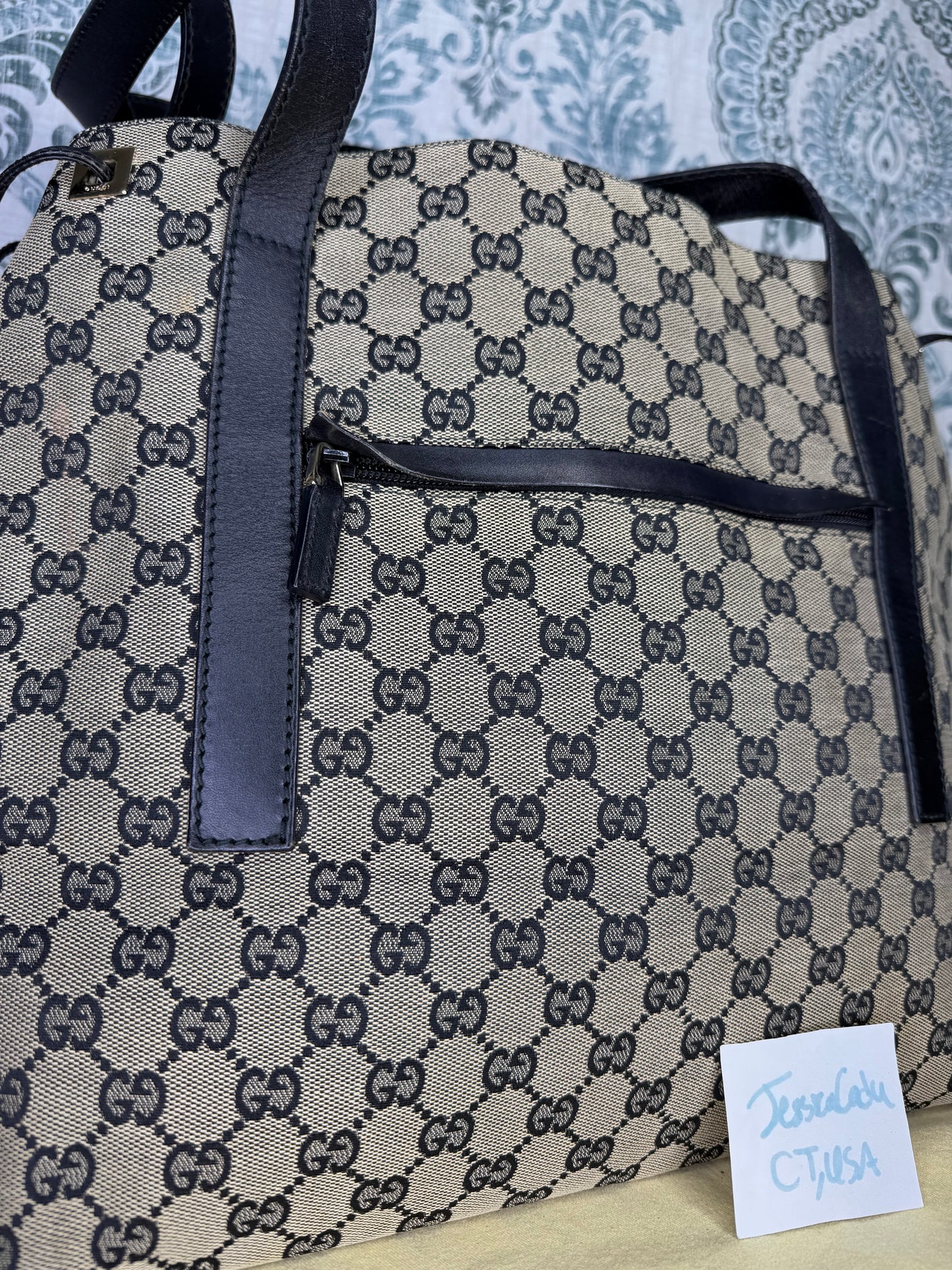 Gucci GG Drawstring Gray Tote Bag Canvas