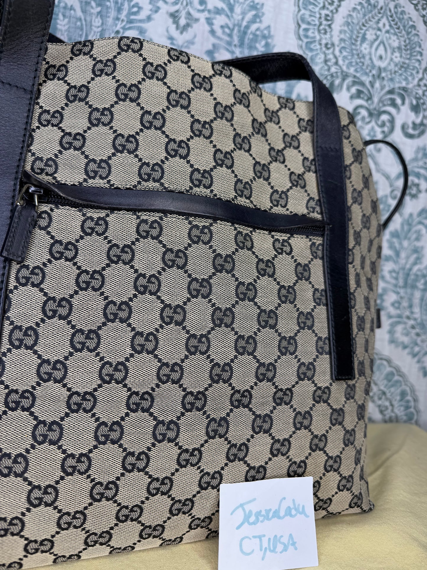Gucci GG Drawstring Gray Tote Bag Canvas