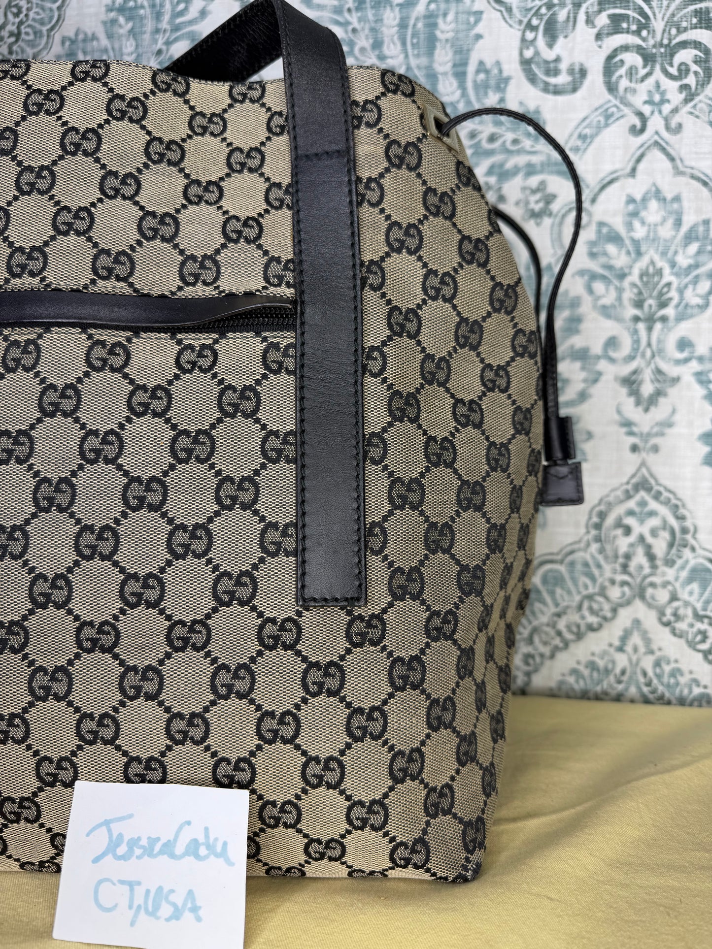 Gucci GG Drawstring Gray Tote Bag Canvas
