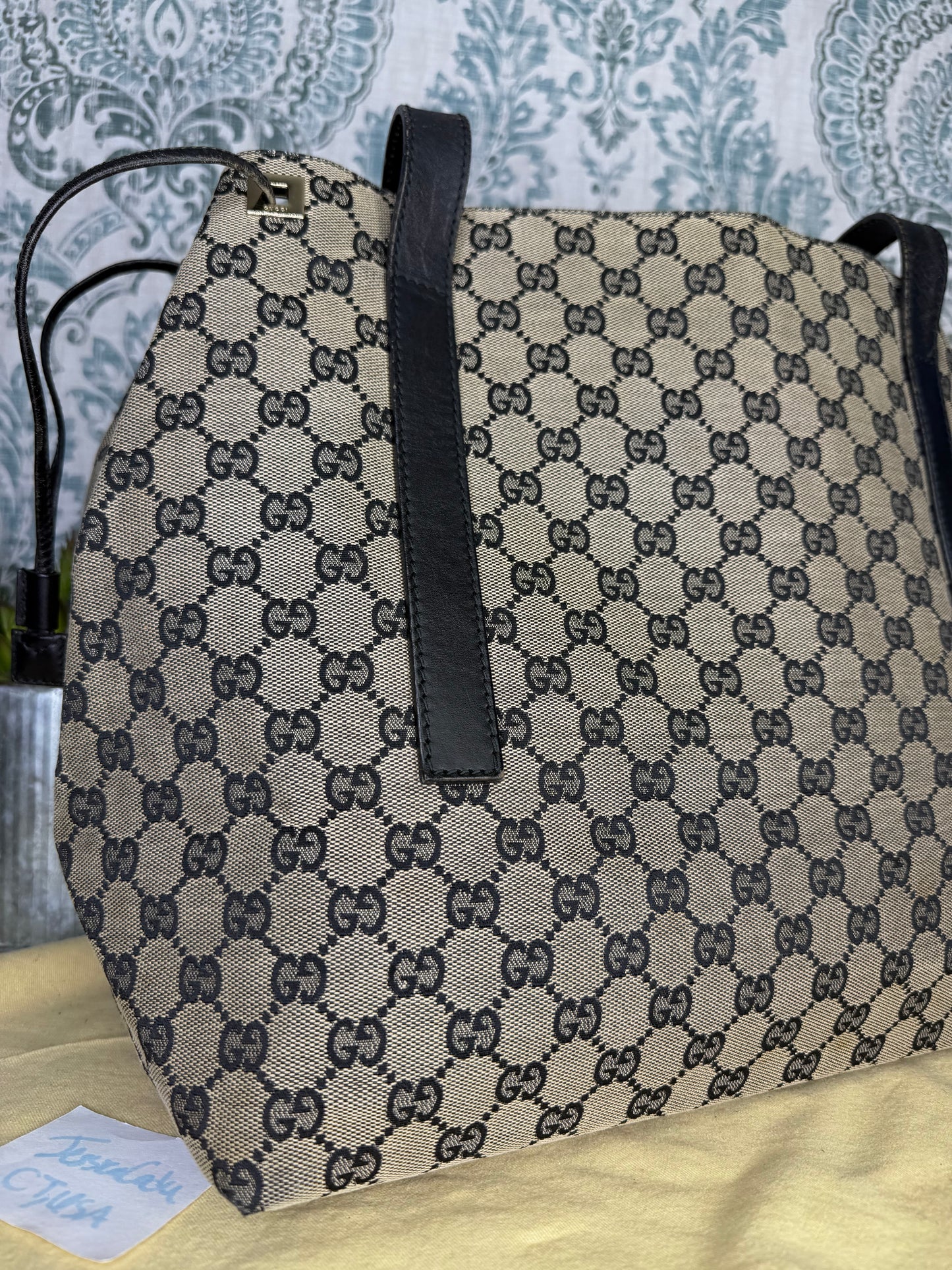 Gucci GG Drawstring Gray Tote Bag Canvas