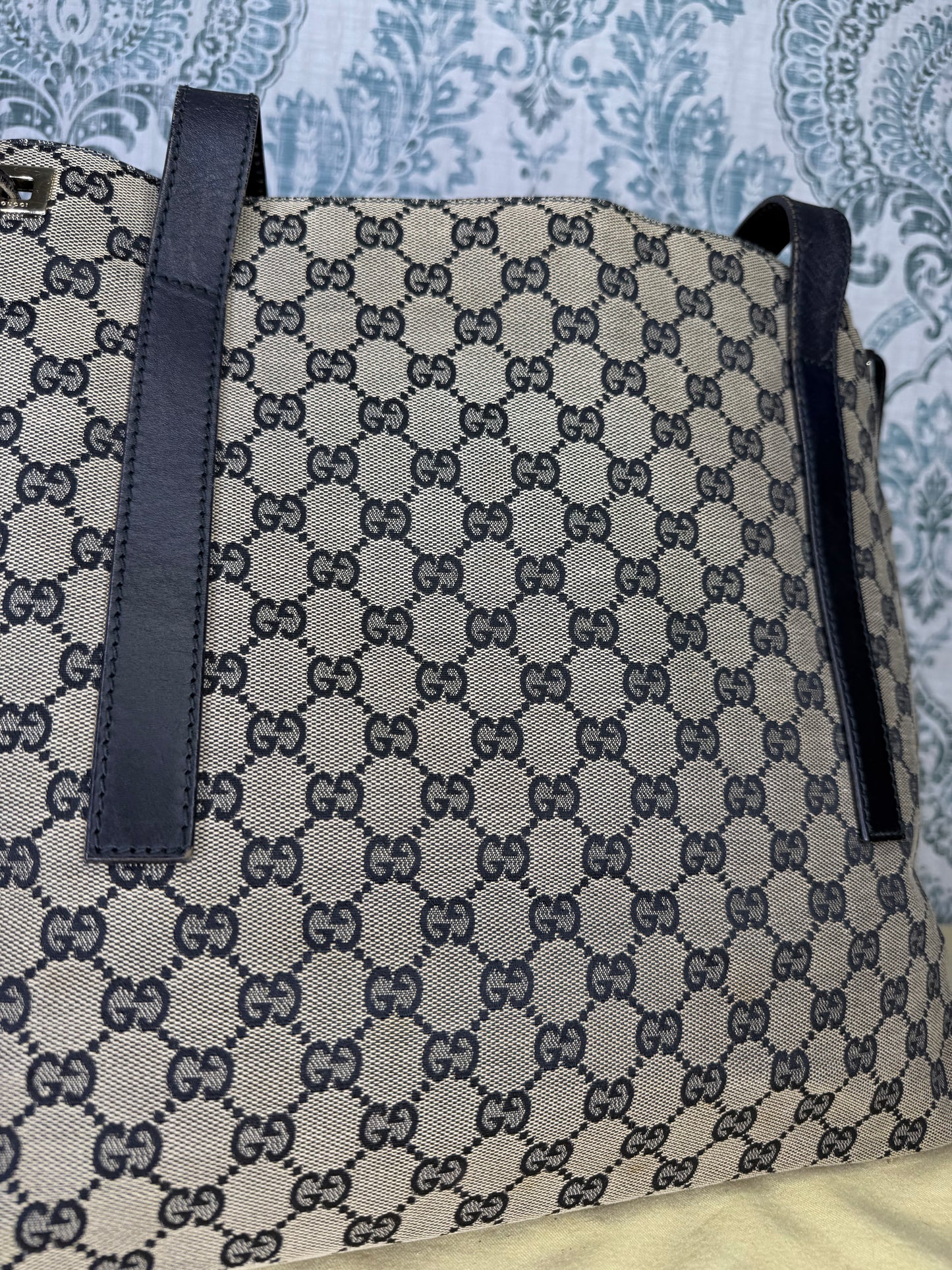 Gucci GG Drawstring Gray Tote Bag Canvas