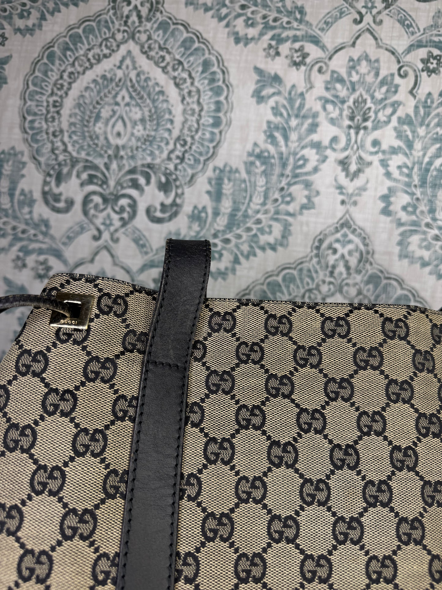 Gucci GG Drawstring Gray Tote Bag Canvas