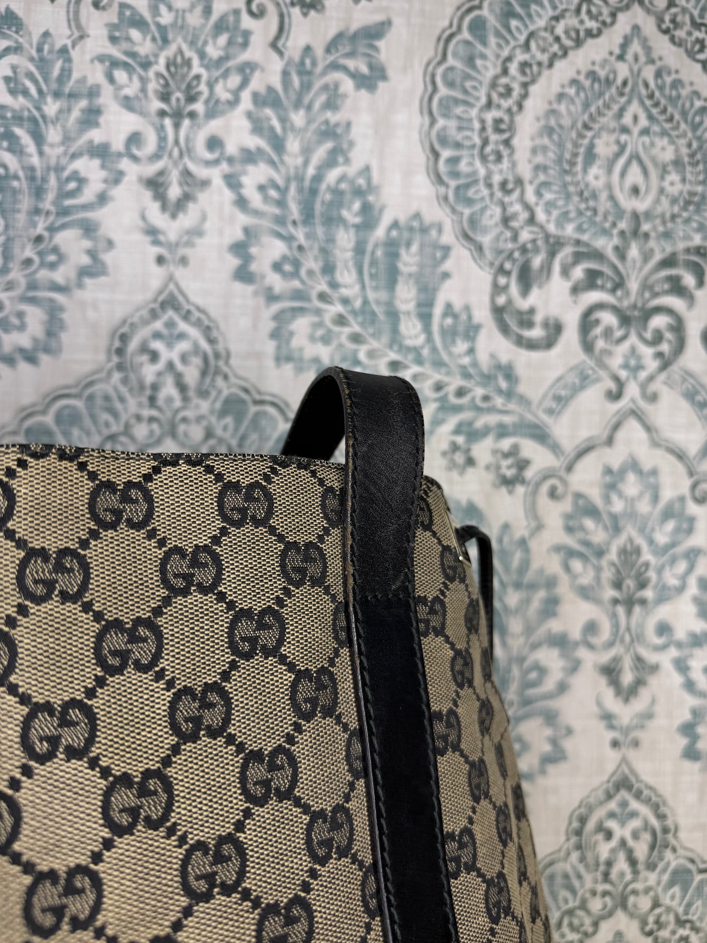 Gucci GG Drawstring Gray Tote Bag Canvas