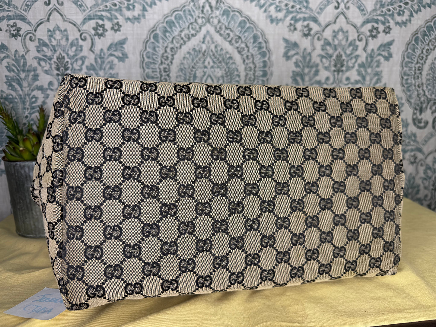 Gucci GG Drawstring Gray Tote Bag Canvas