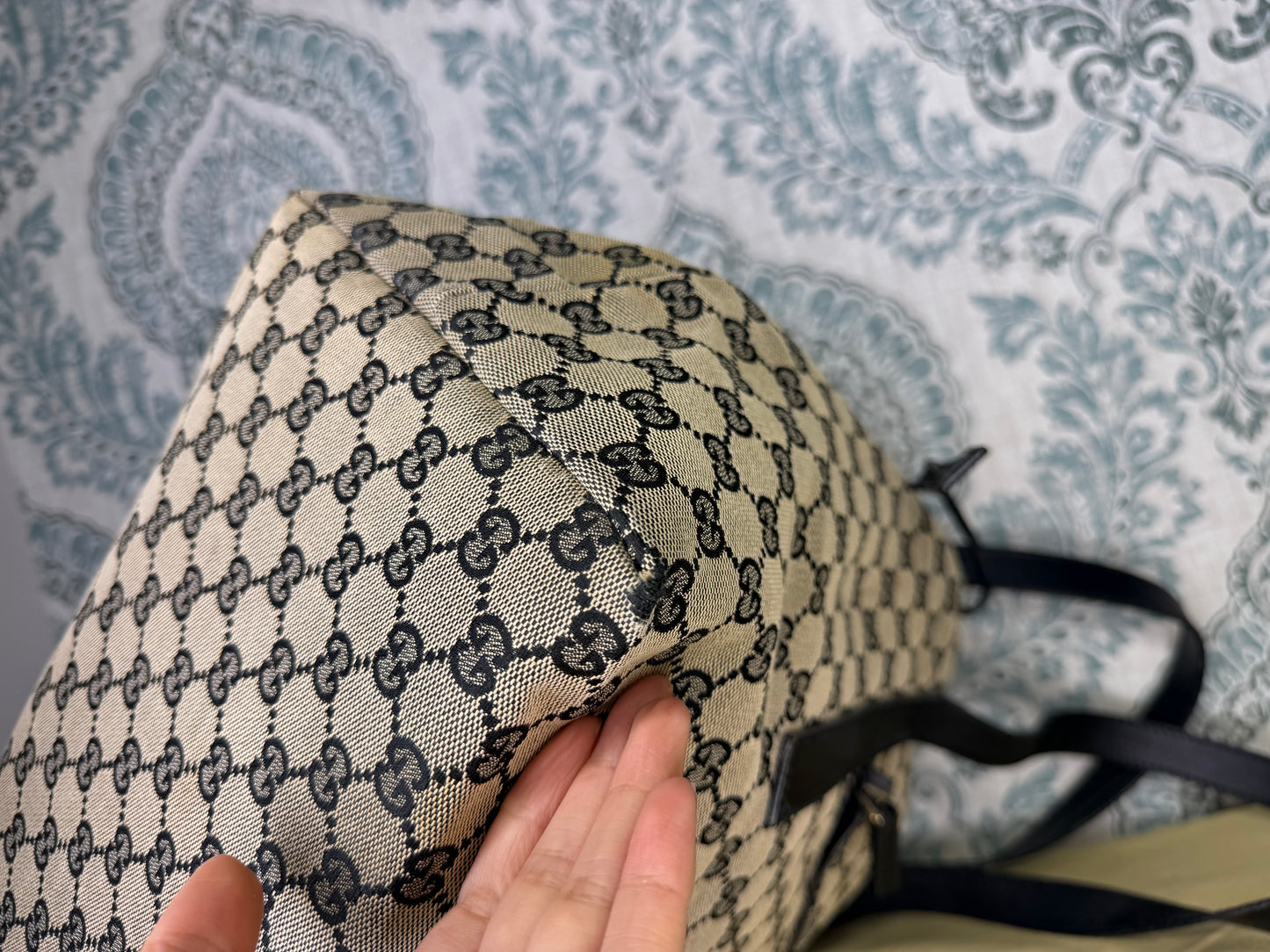 Gucci GG Drawstring Gray Tote Bag Canvas