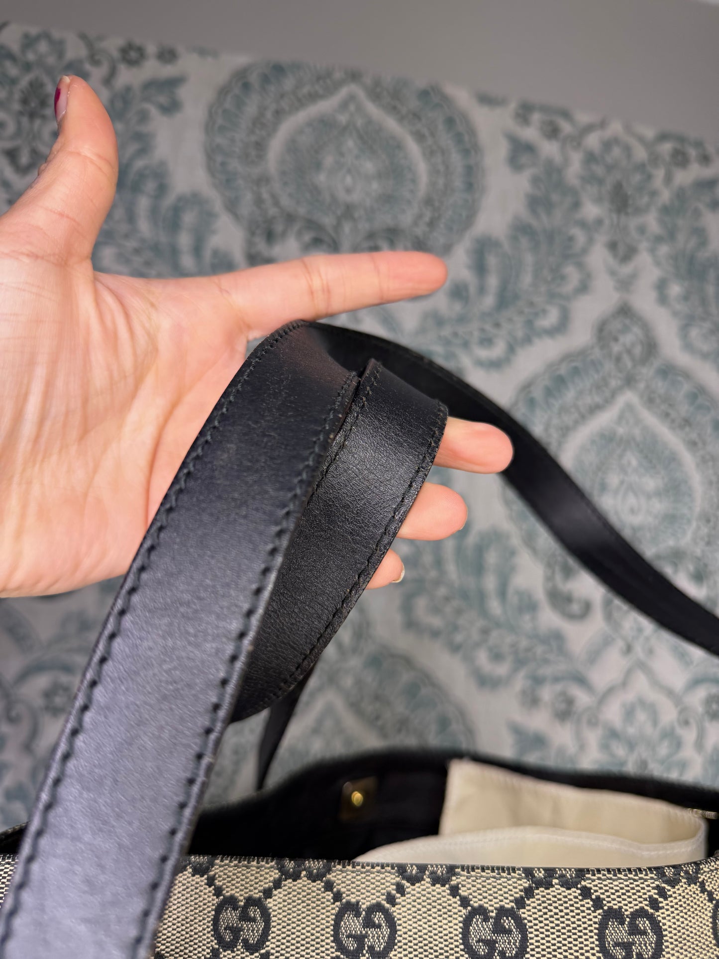 Gucci GG Drawstring Gray Tote Bag Canvas