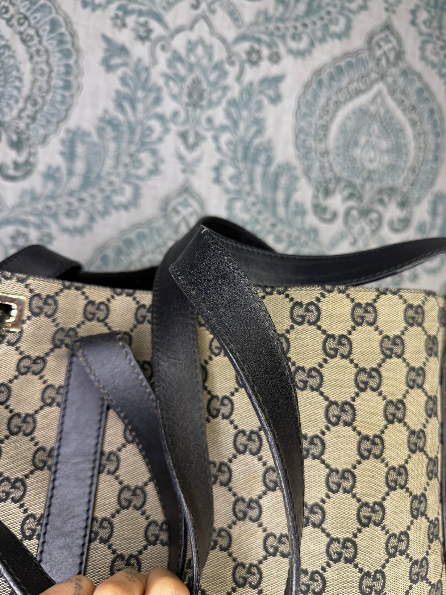 Gucci GG Drawstring Gray Tote Bag Canvas