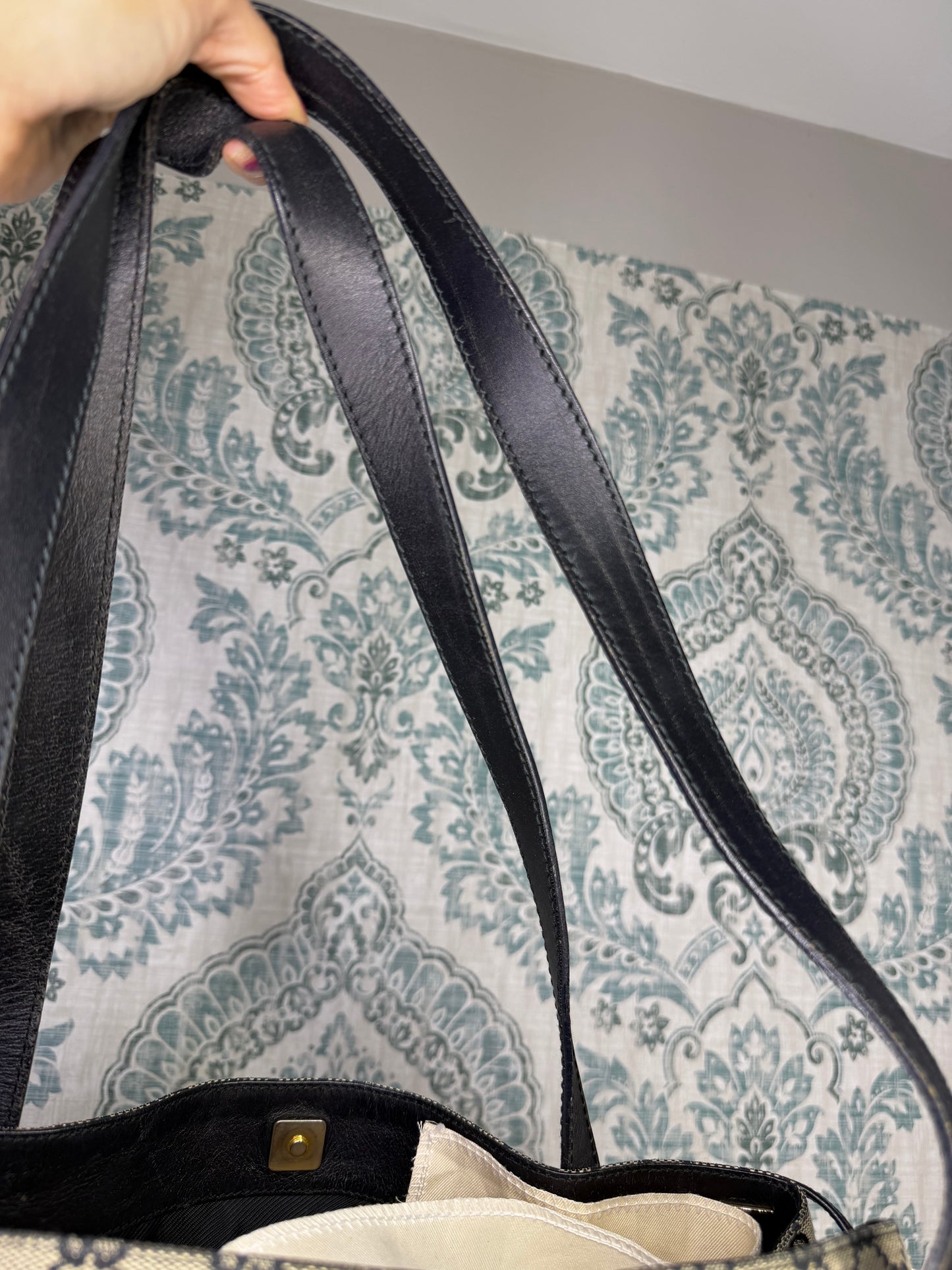 Gucci GG Drawstring Gray Tote Bag Canvas