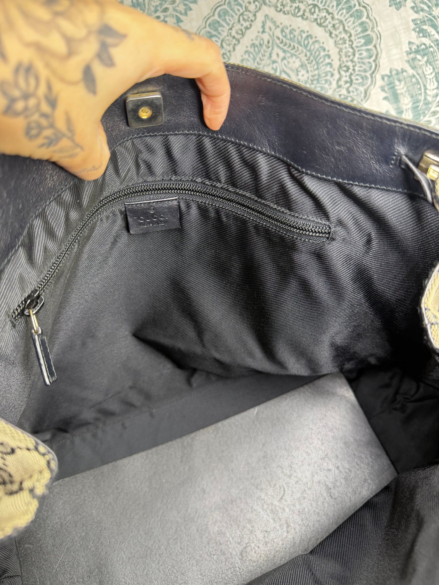 Gucci GG Drawstring Gray Tote Bag Canvas