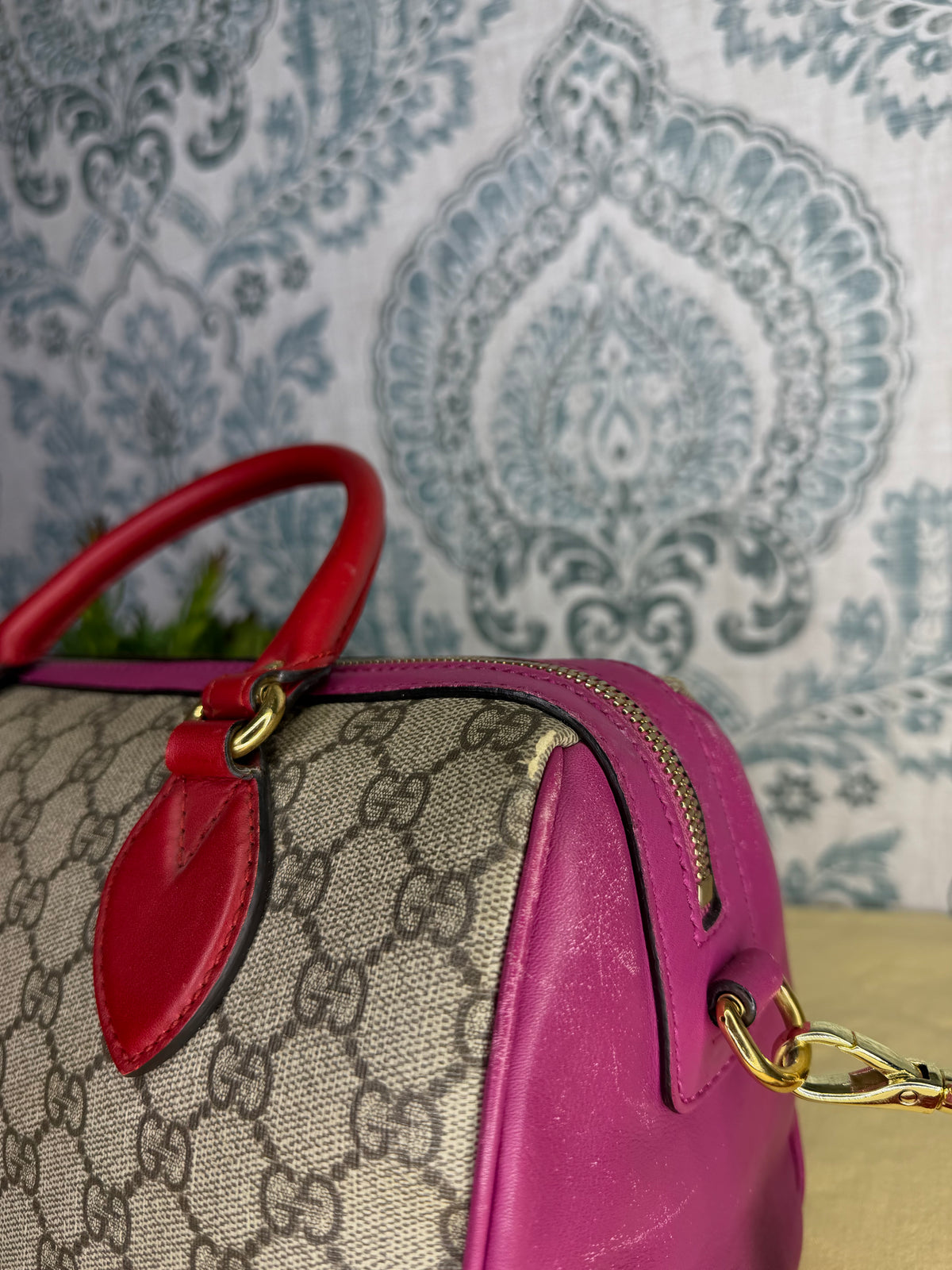 Gucci GG Supreme Pink/Red Boston Bag