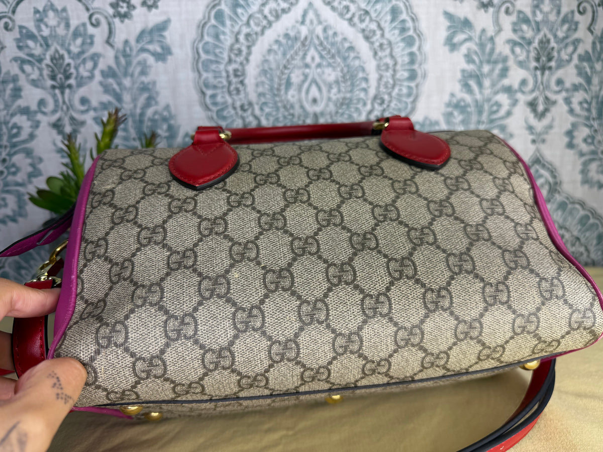 Gucci GG Supreme Pink/Red Boston Bag