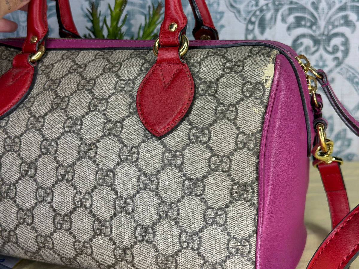 Gucci GG Supreme Pink/Red Boston Bag