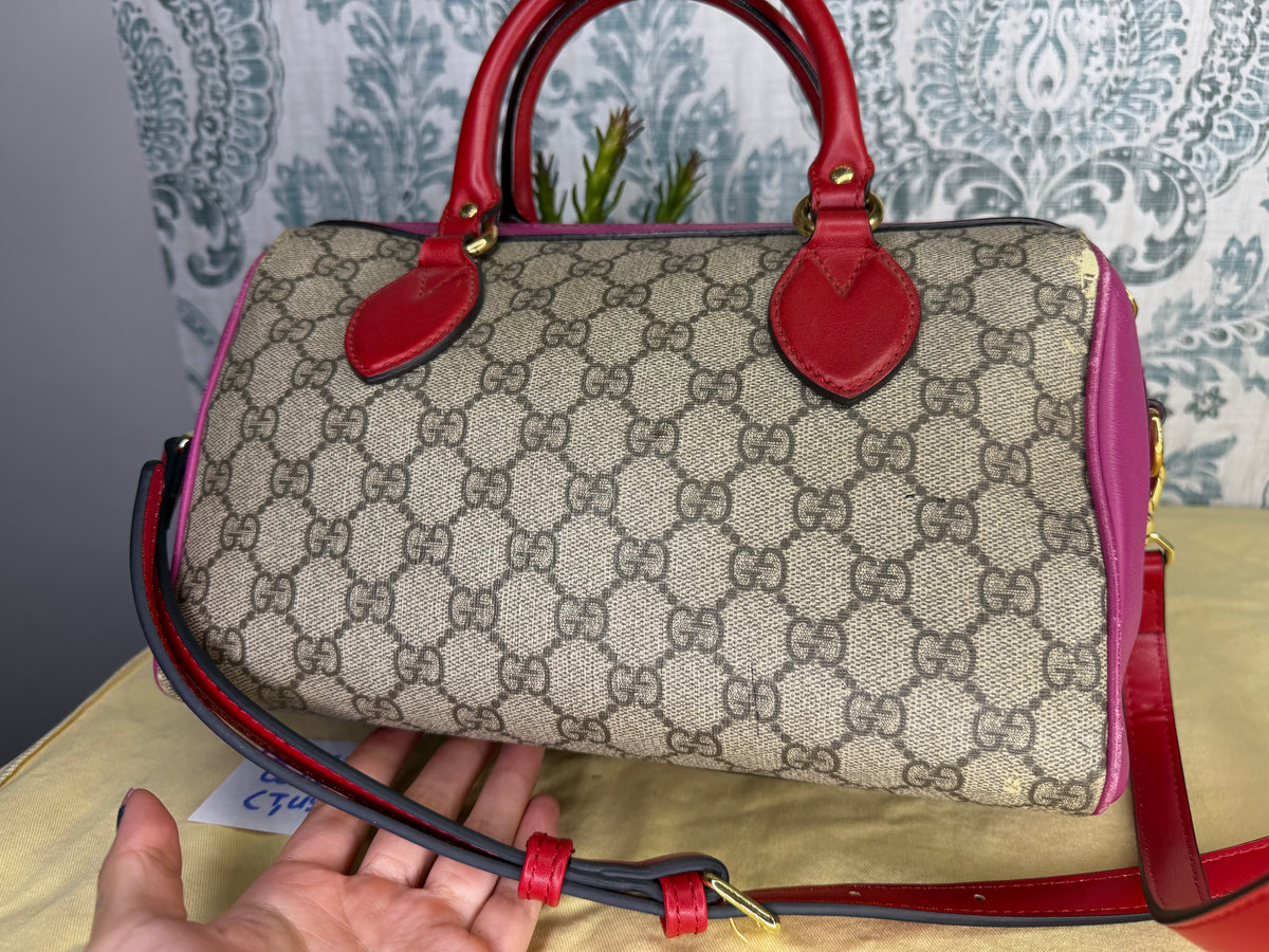 Gucci GG Supreme Pink/Red Boston Bag