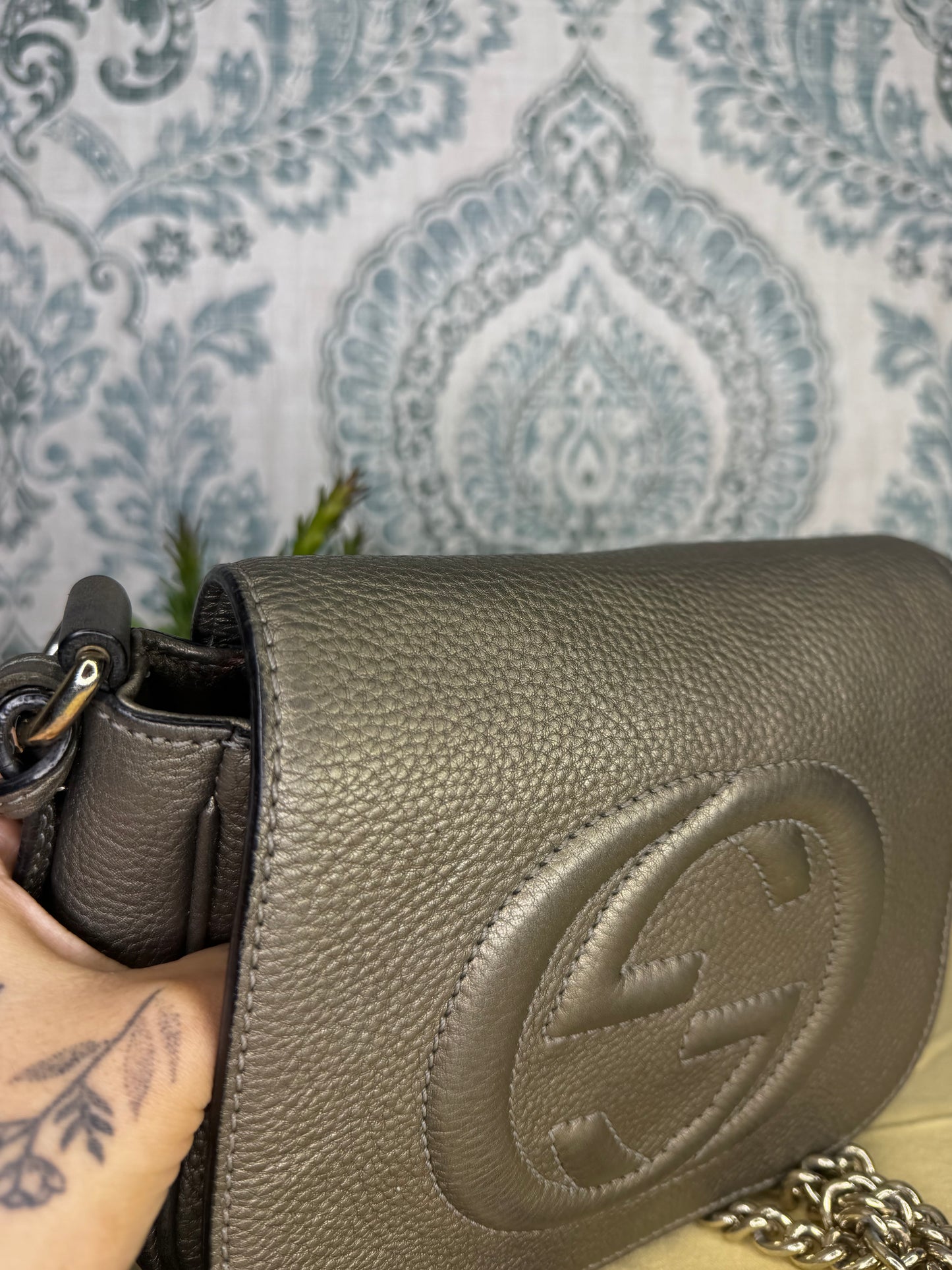 Gucci Gunmetal Soho Small Flap Crossbody