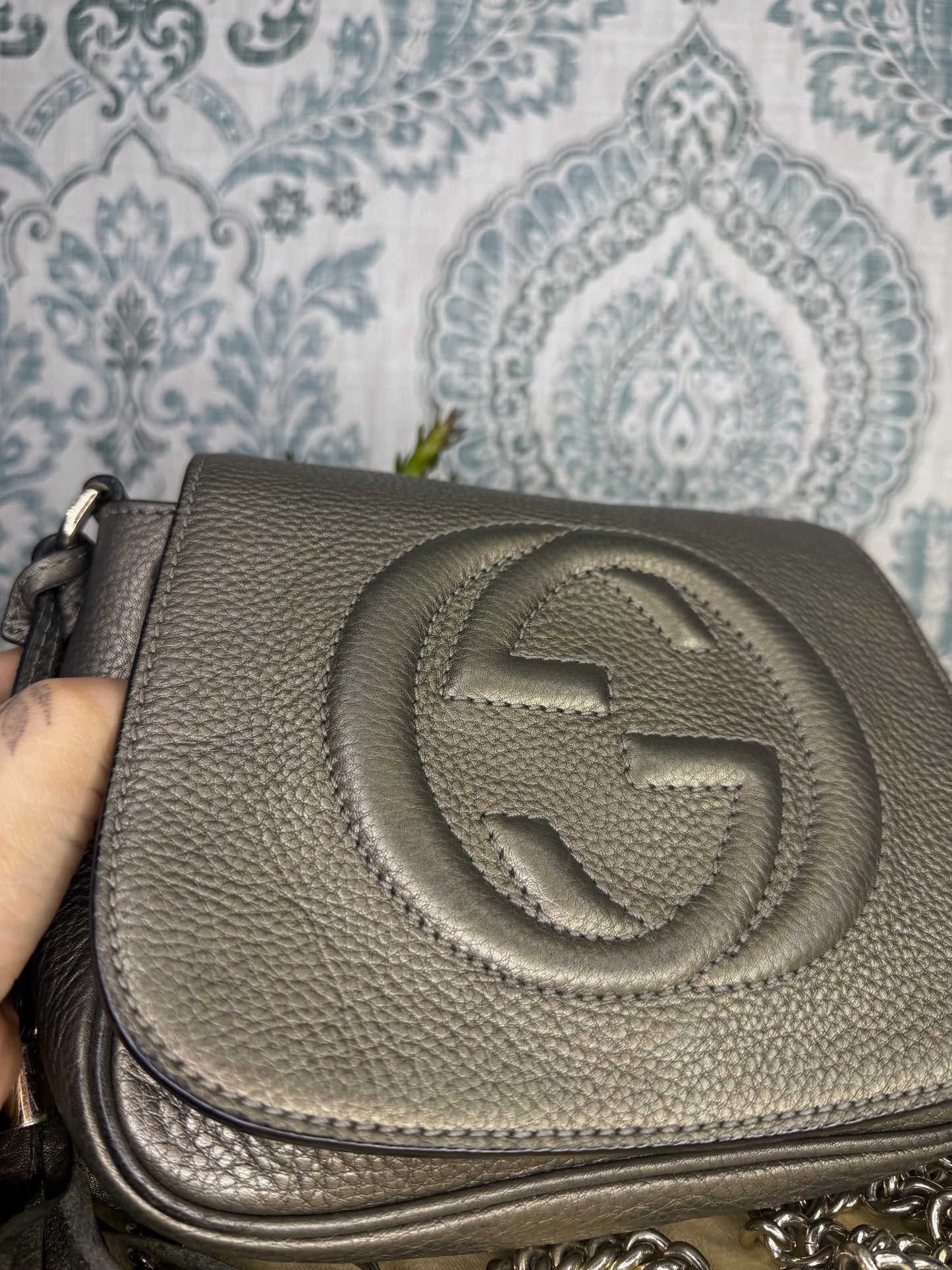 Gucci Gunmetal Soho Small Flap Crossbody