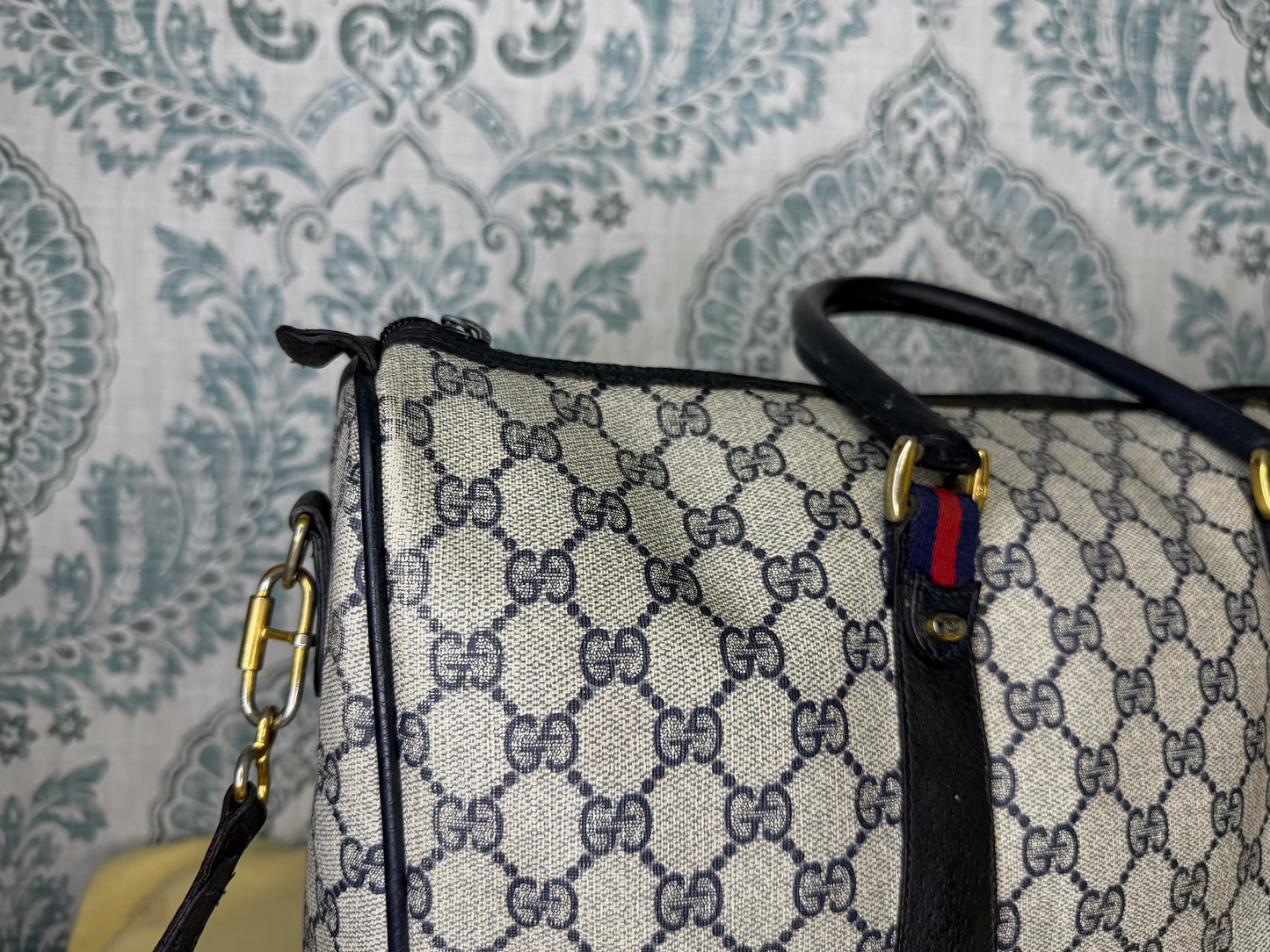 GUCCI Navy Supreme Crossbody Boston Bag