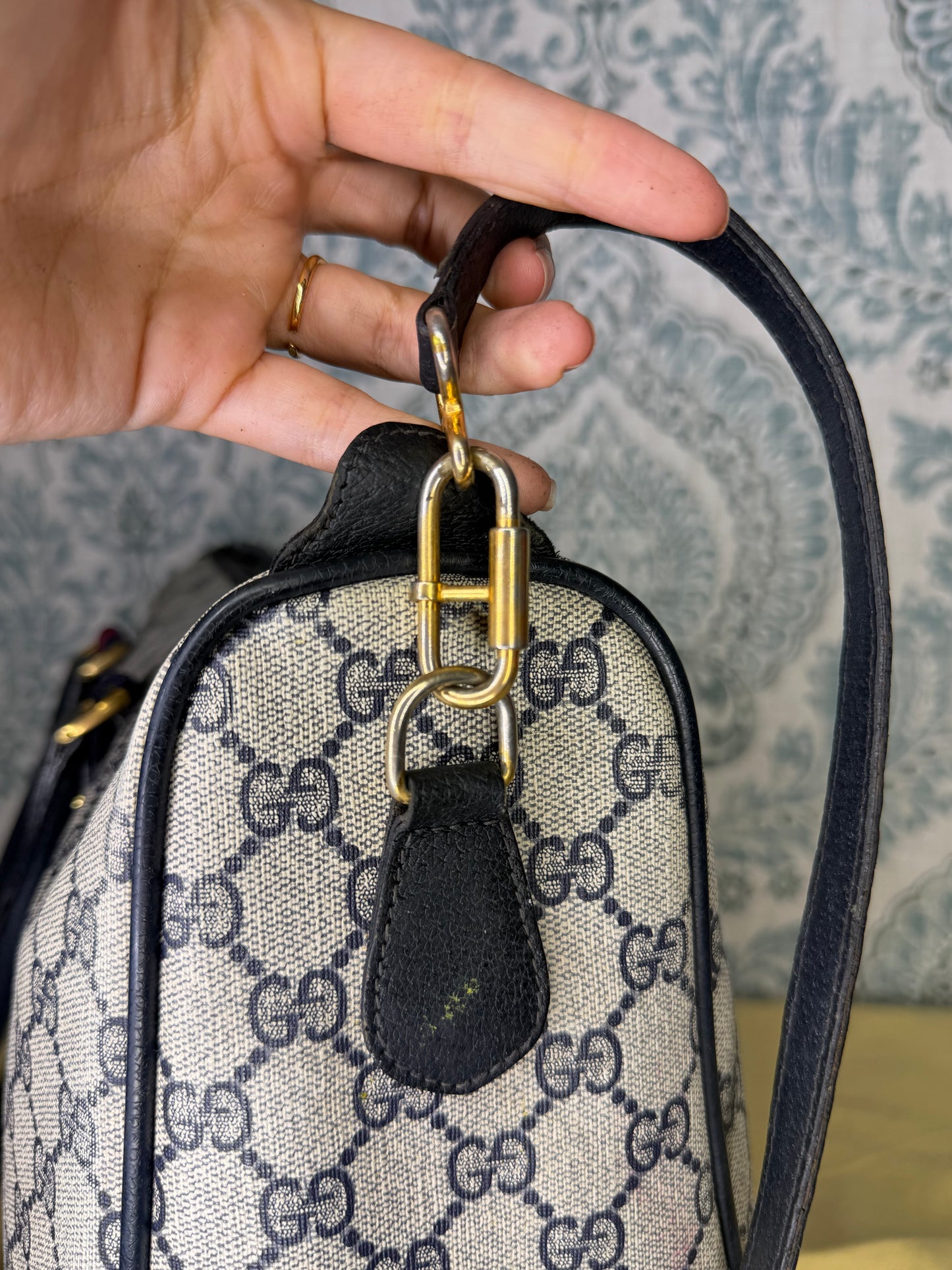 GUCCI Navy Supreme Crossbody Boston Bag