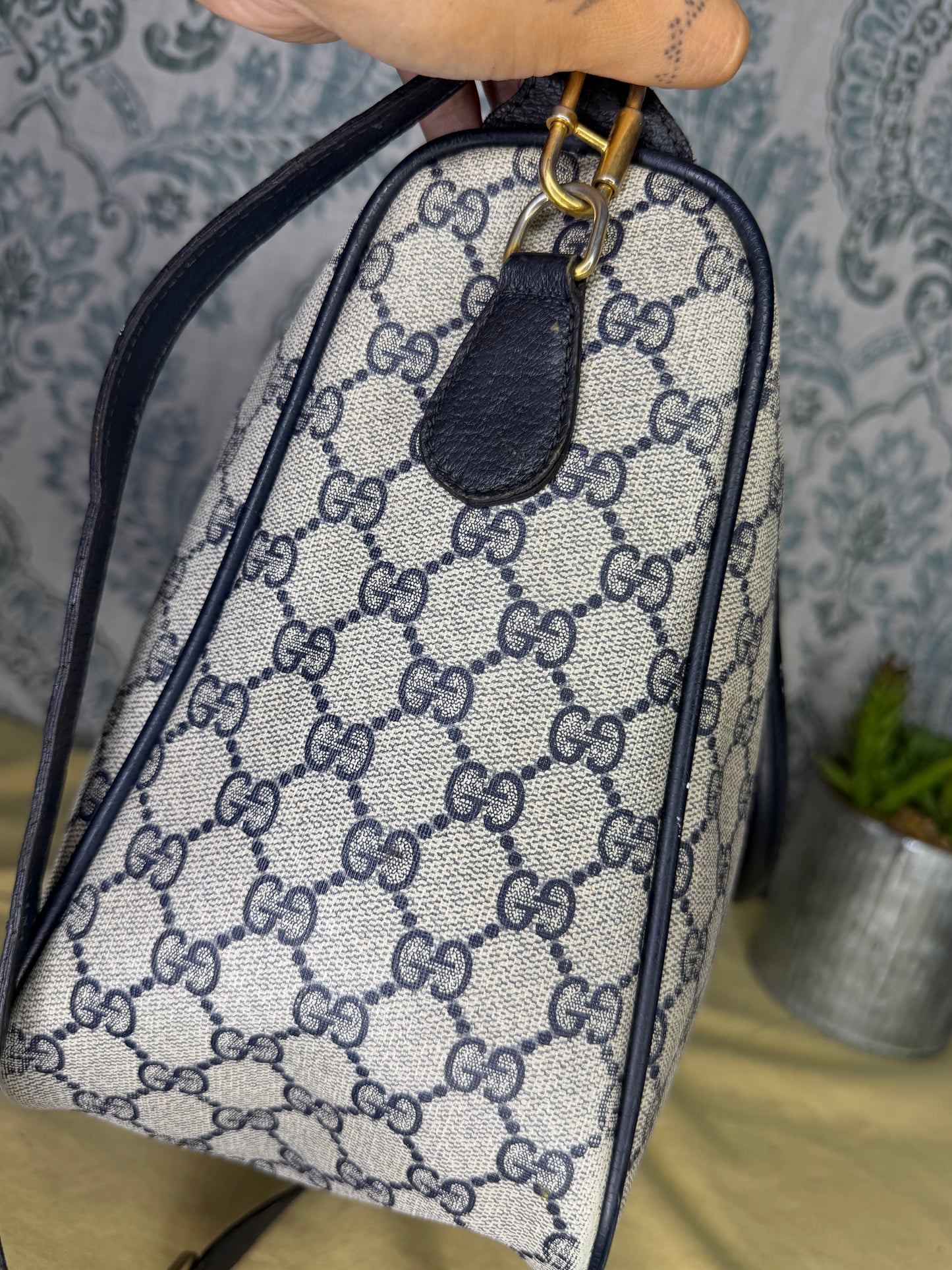 GUCCI Navy Supreme Crossbody Boston Bag
