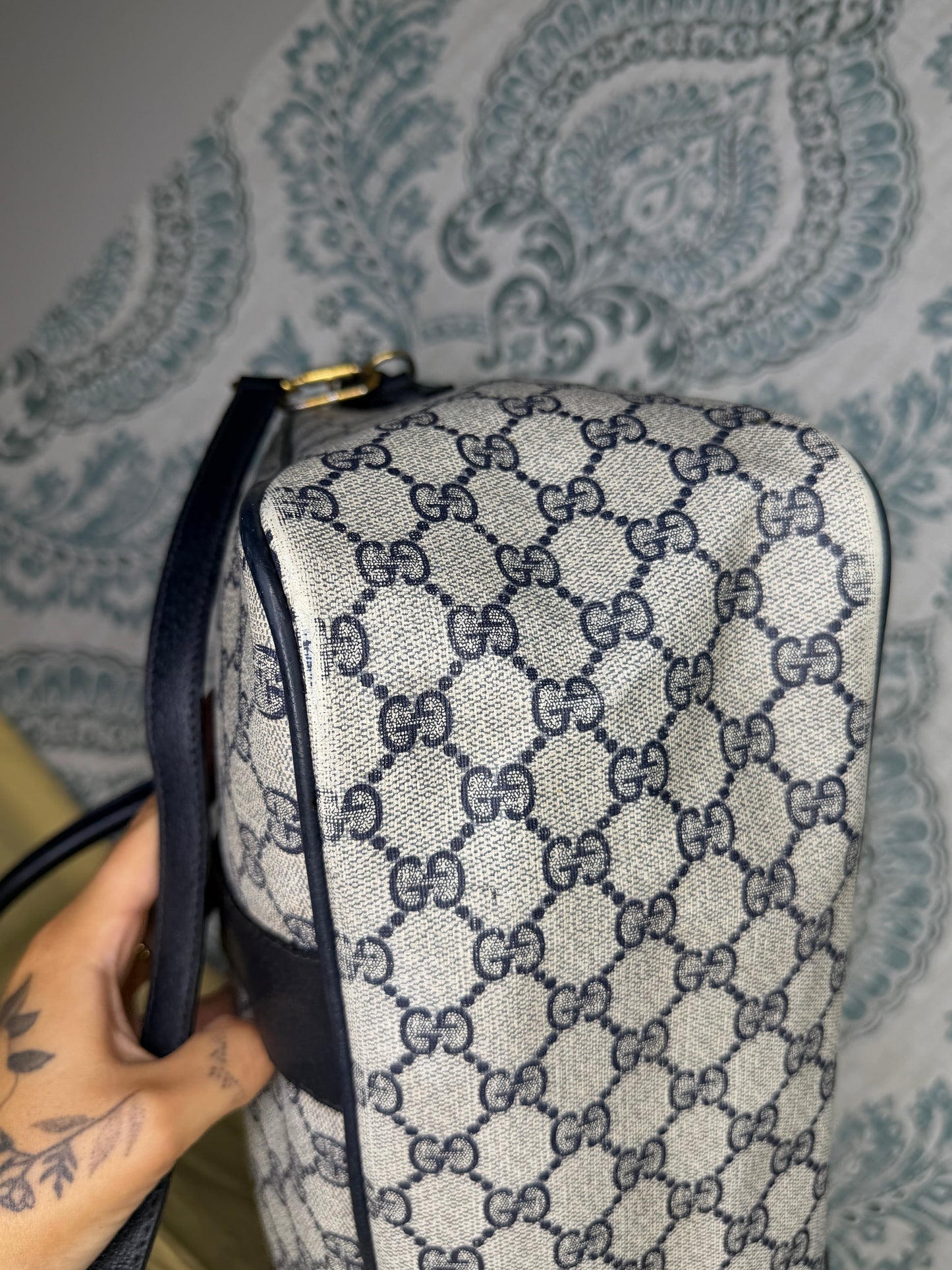 GUCCI Navy Supreme Crossbody Boston Bag