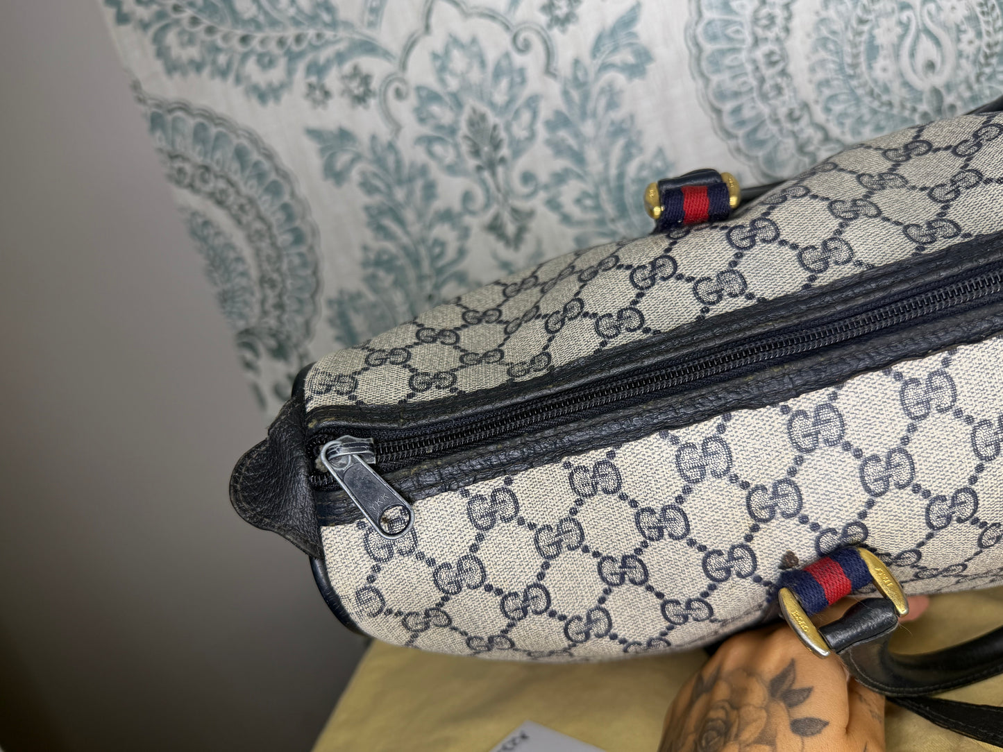 GUCCI Navy Supreme Crossbody Boston Bag