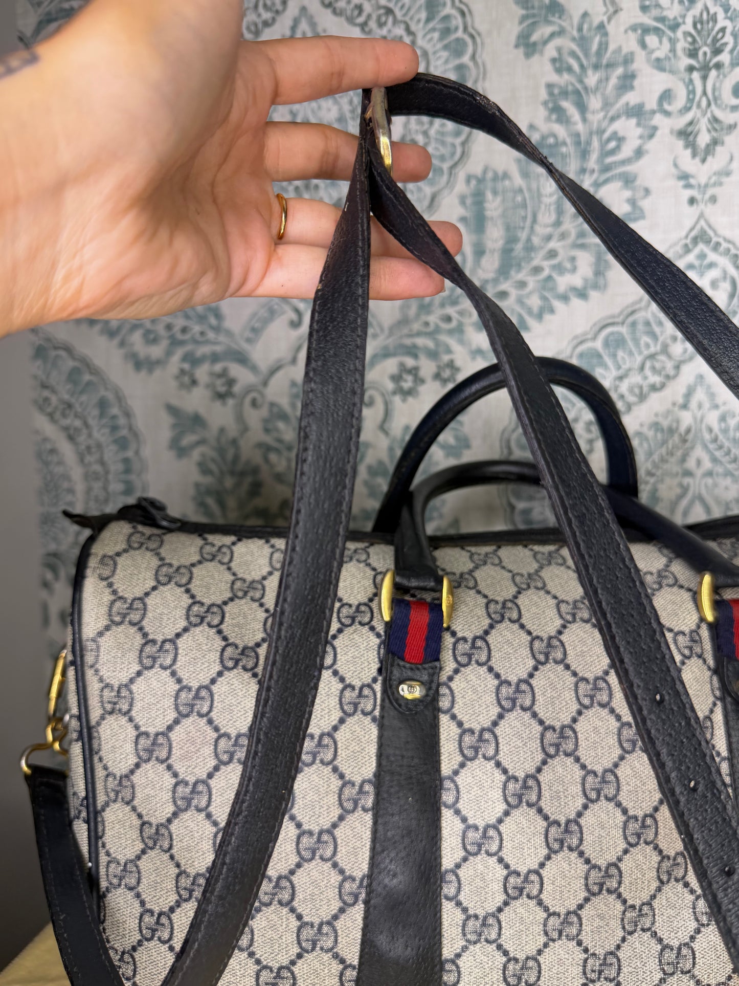 GUCCI Navy Supreme Crossbody Boston Bag