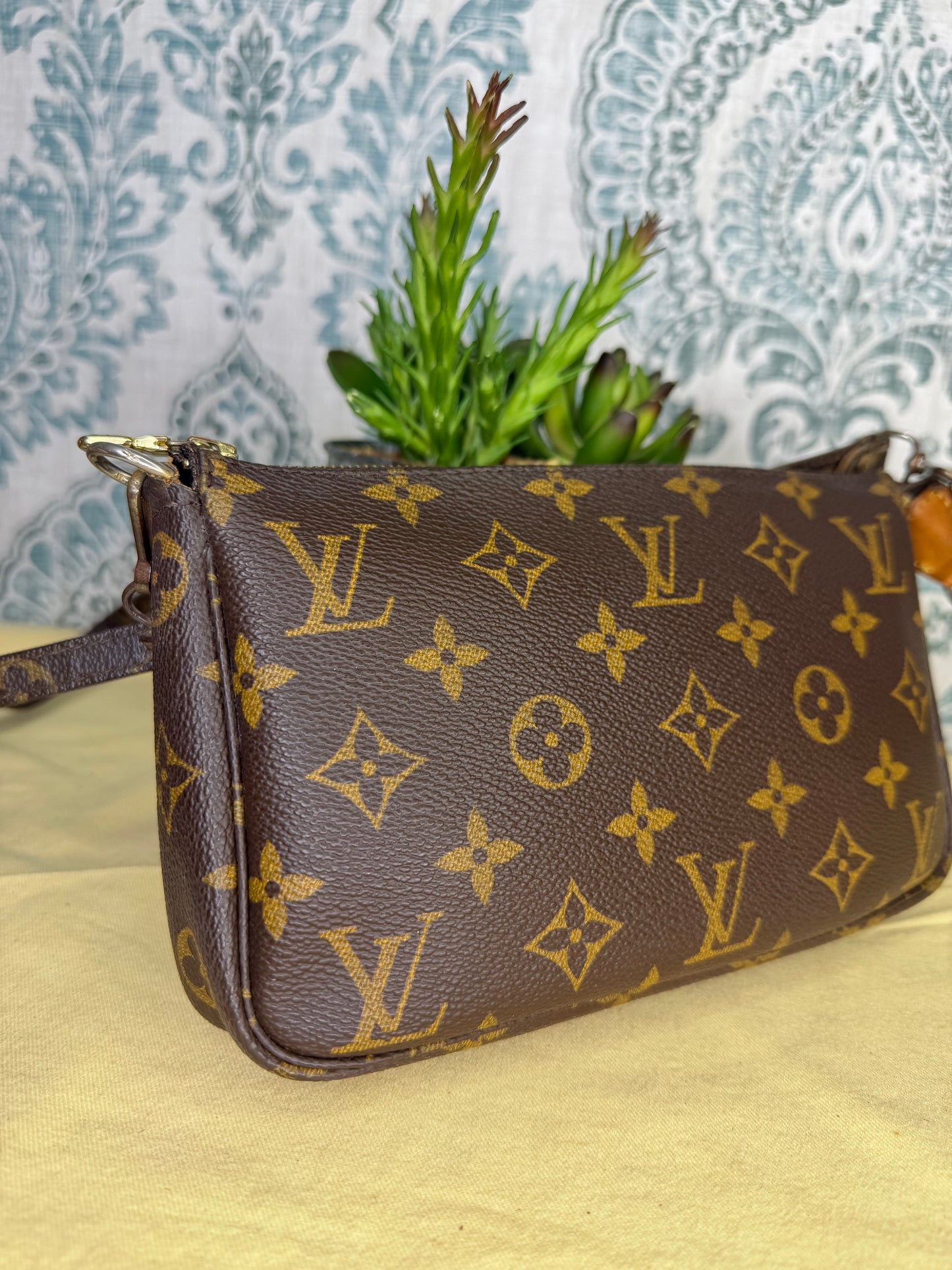 Louis Vuitton Pochette Accessories with Monogram Strap)