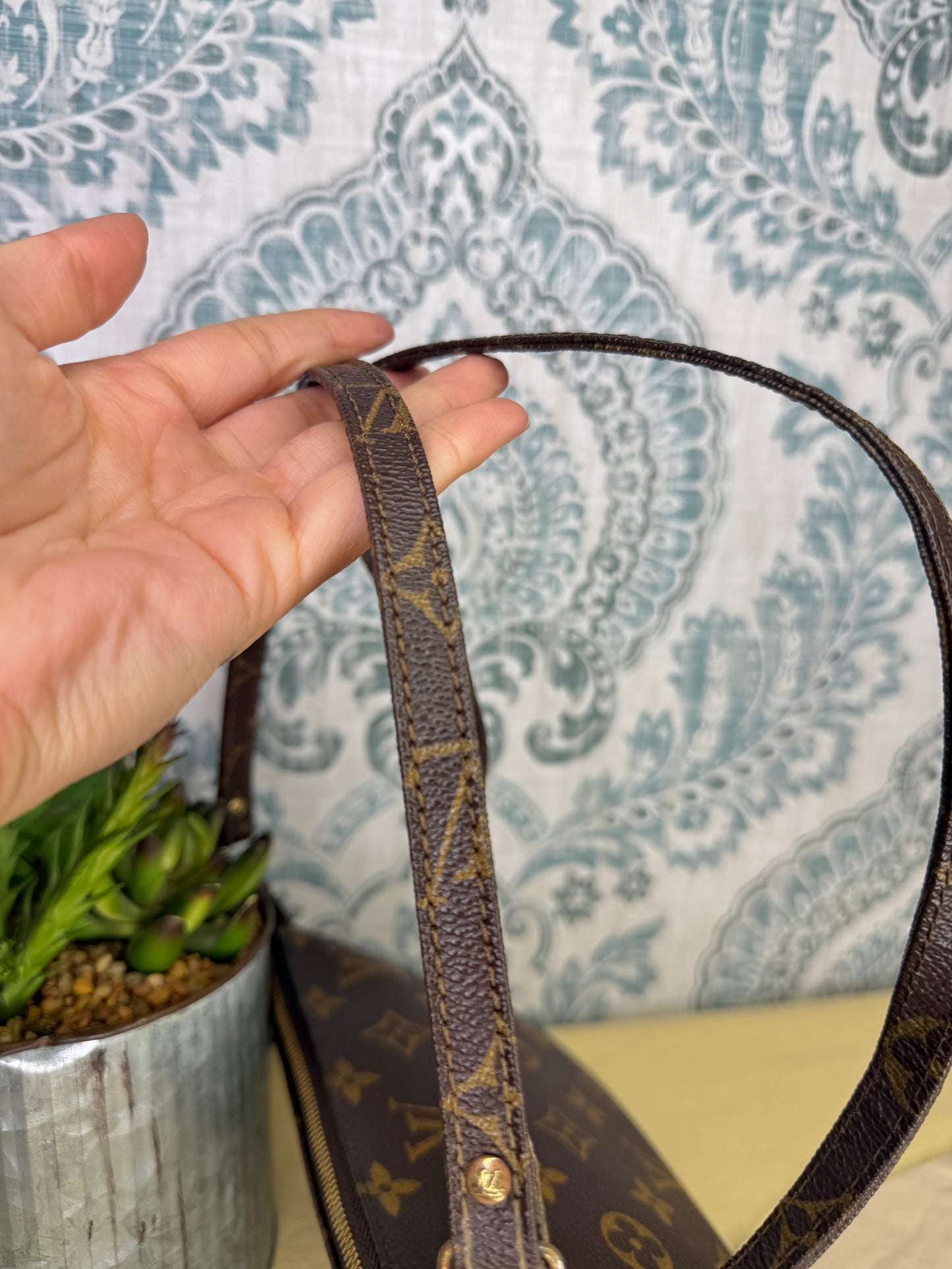 Louis Vuitton Pochette Accessories with Monogram Strap)