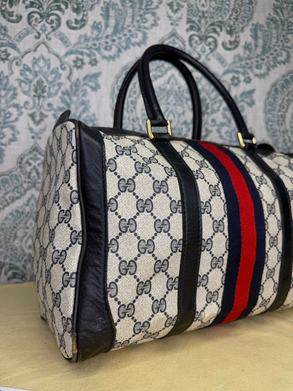 Gucci Navy Vintage Sherry Line Boston Bag